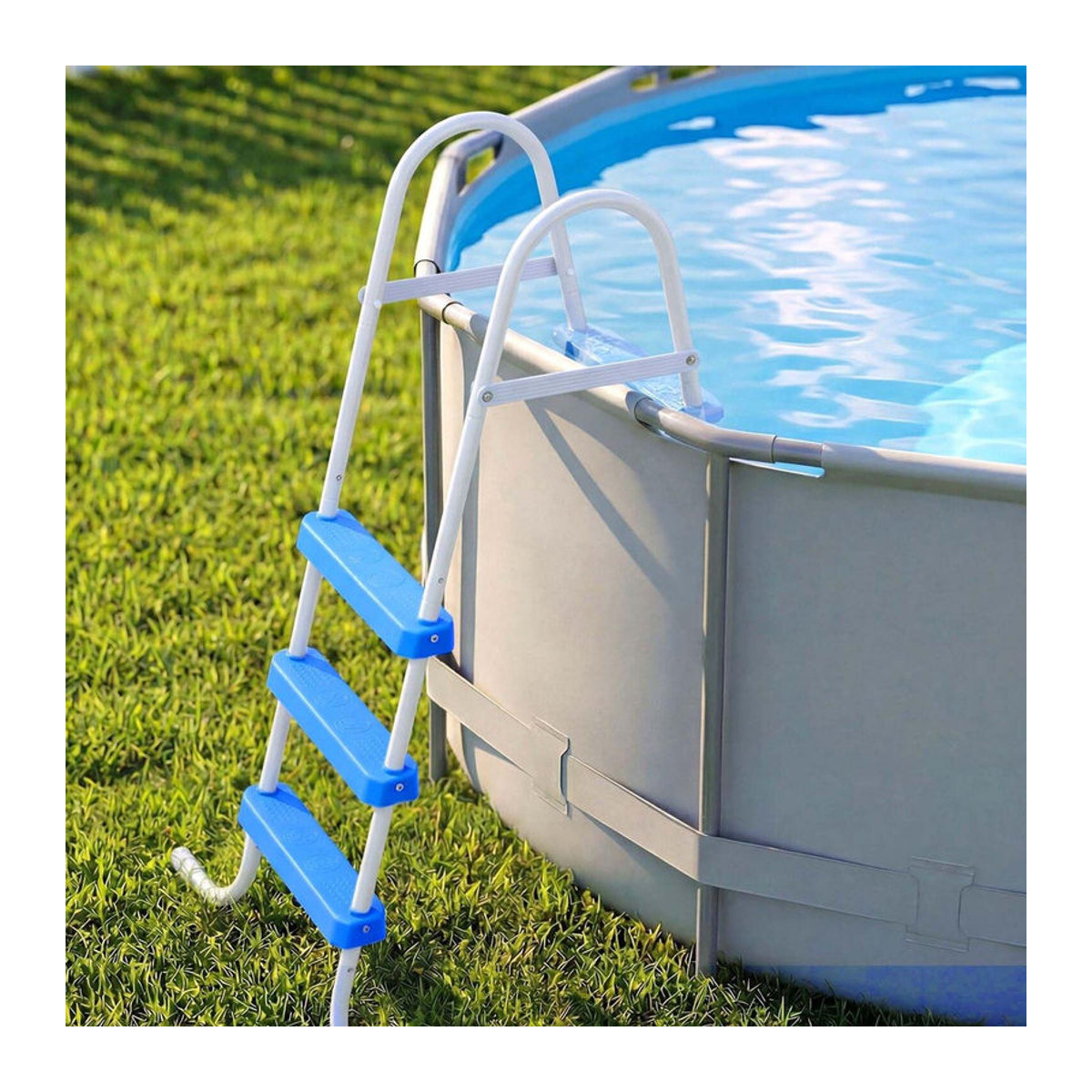Buying Solutions MB Überflur-Poolleiter aus Stahl mit 3 Stufen für 91,4 cm hohe Wände, Tragfähigkeit 136 kg, rutschfest, in Weiß, Blau oder Schwarz/Weiß - Bild 4
