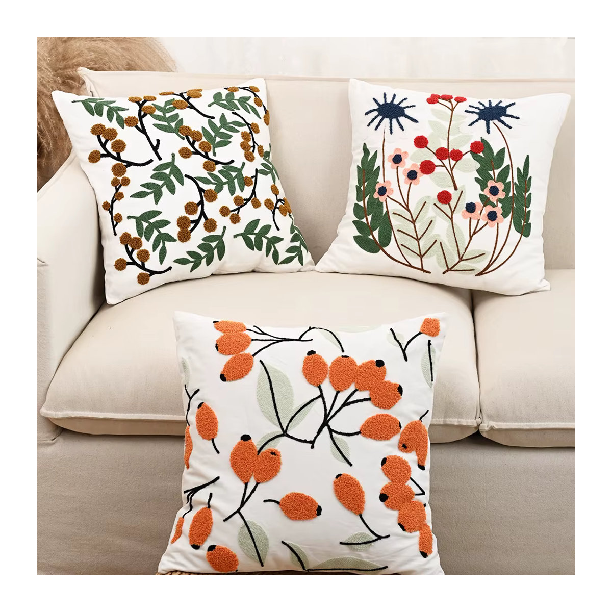 BUYNOW Floral bestickter Kissenbezug im Vintage Pastoral Design für dein Wohnzimmer oder Schlafzimmer, B/B: 45 x 45 cm - Bild 1
