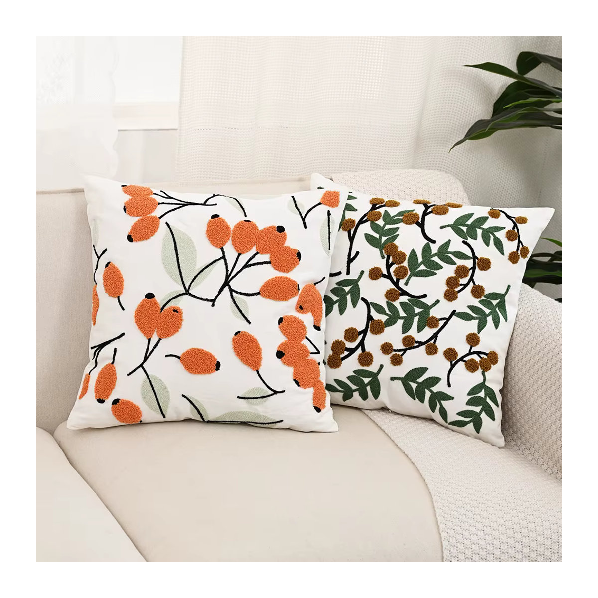 BUYNOW Floral bestickter Kissenbezug im Vintage Pastoral Design für dein Wohnzimmer oder Schlafzimmer, B/B: 45 x 45 cm - Bild 2