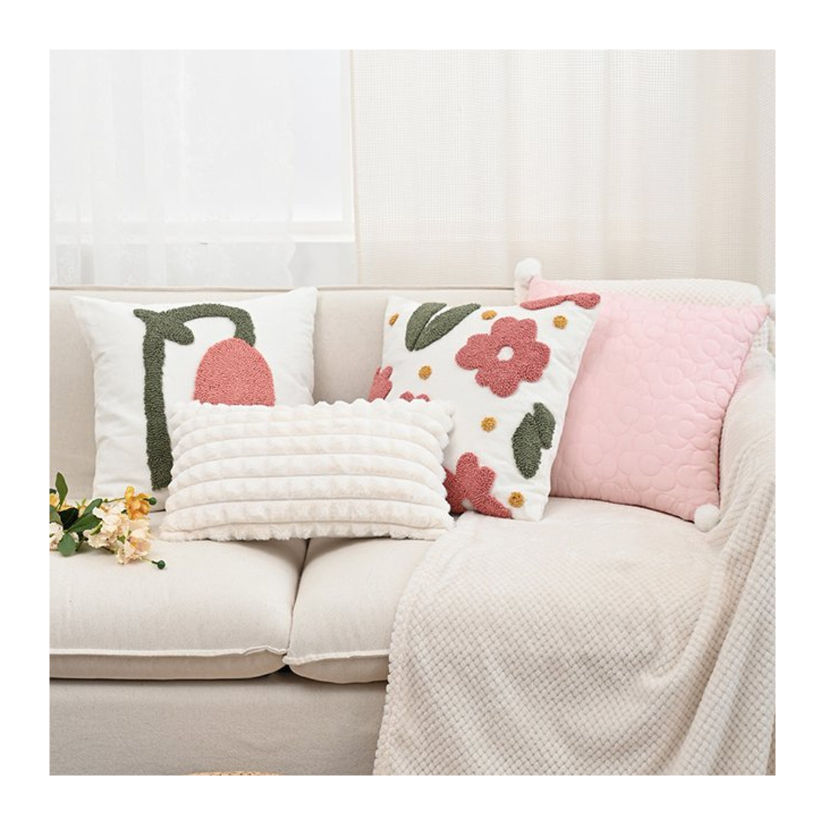 BUYNOW Kissenbezug aus Samt mit dreidimensionalem Blumenmuster im Vintage-Stil für dein Sofa oder Wohnzimmer - Bild 1
