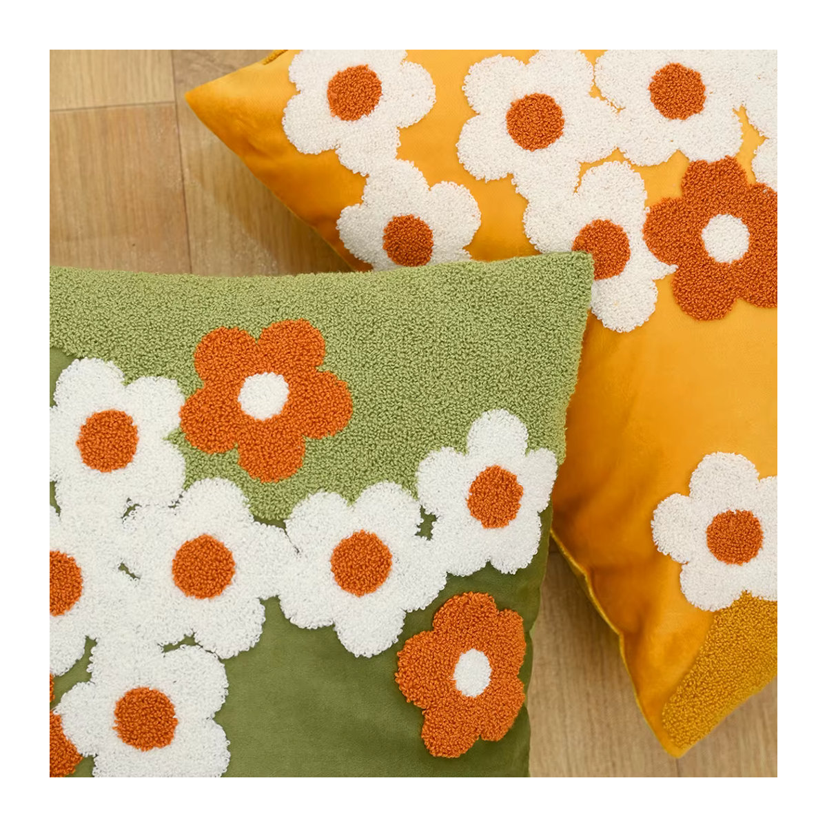 BUYNOW Kissenbezug mit Blumenstickerei in Grün im Vintage-Stil für Sofa und Wohnzimmer - Bild 2