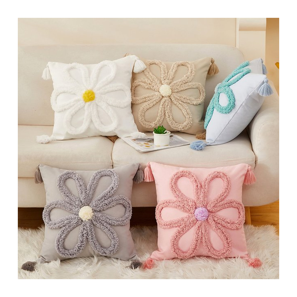BUYNOW Kissenbezug mit böhmischem Blumenmuster im Vintage-Stil, Farbe Pink, nur Bezug - Bild 1