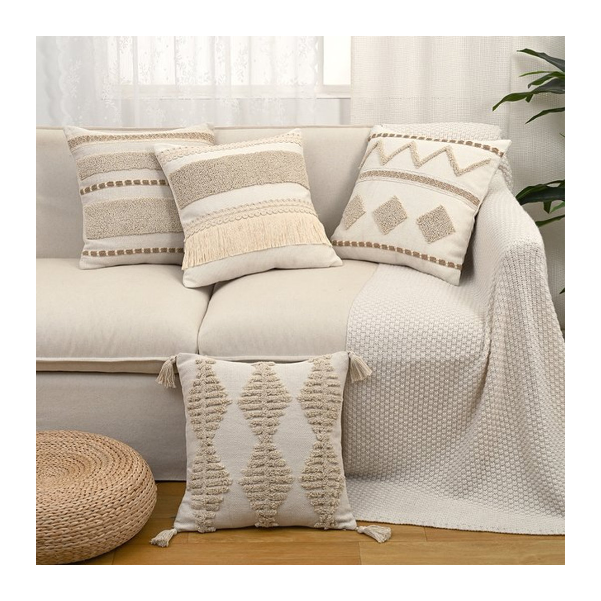 BUYNOW Kissenbezug mit geometrischem Schleifen- und Streifenmuster im Boho-Vintage-Stil, Farbe: Pink Heart - Bild 1