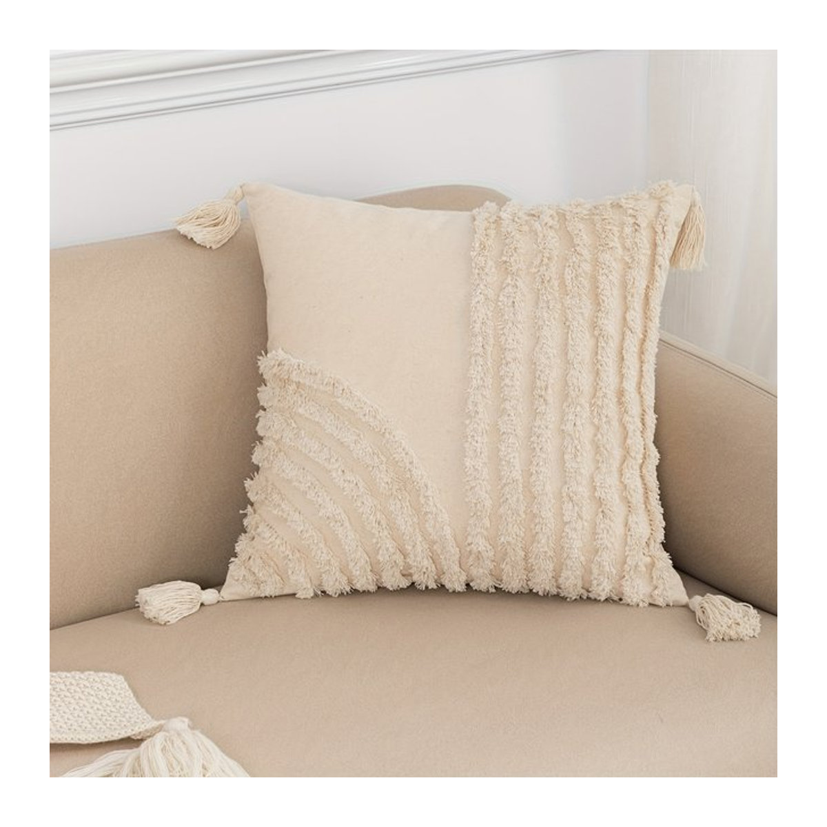 BUYNOW Kissenbezug mit geometrischem Tufted-Lines-Design im Vintage-Pastoral-Stil für Wohnzimmer und Schlafzimmer - Bild 1