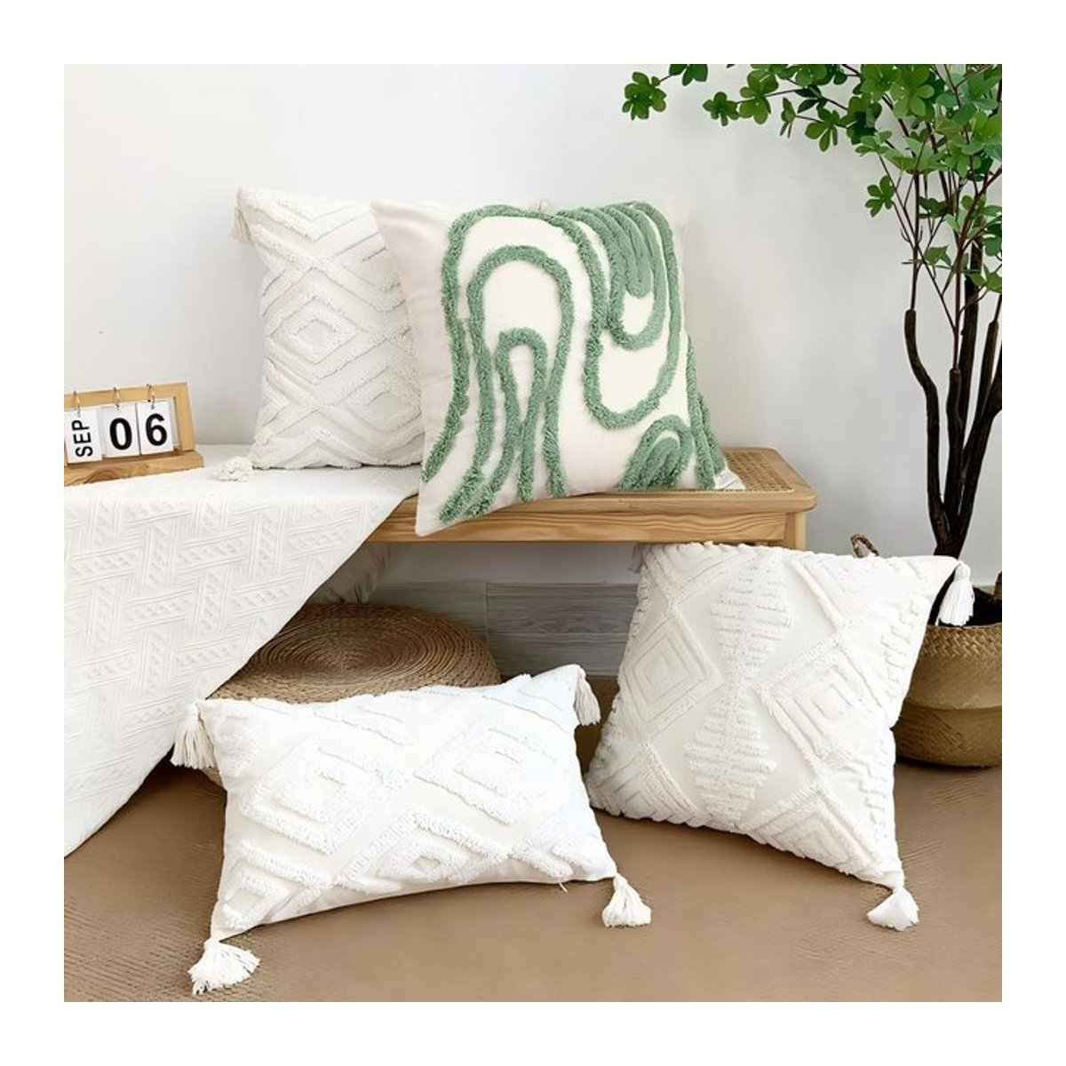 BUYNOW Kissenbezug mit Tufted Lines in geometrischem Design, abstrakter Vintage-Stil, Multicolor - Bild 1