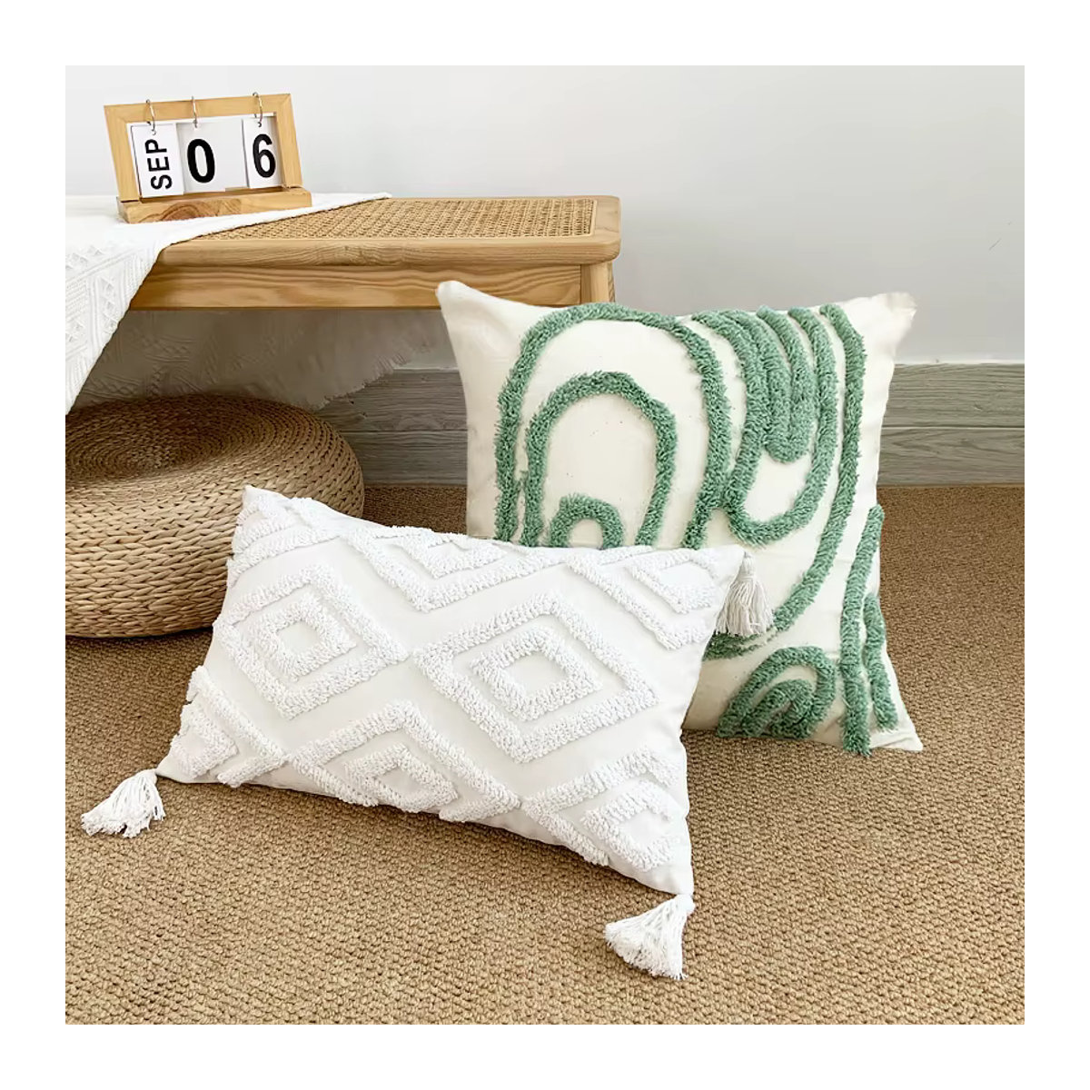 BUYNOW Kissenbezug mit Tufted Lines in geometrischem Design, abstrakter Vintage-Stil, Multicolor - Bild 2