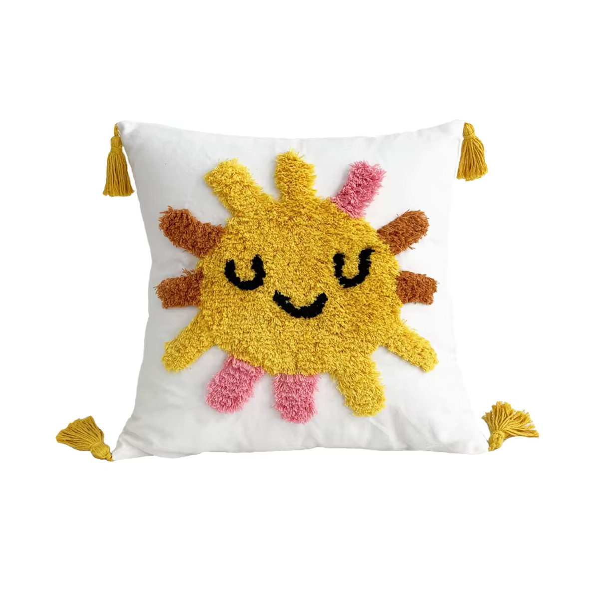 BUYNOW Kissenbezug mit Tufting-Design Sonne Mond Wolken und Regen in Weiß mit rustikaler Spitze - Bild 4