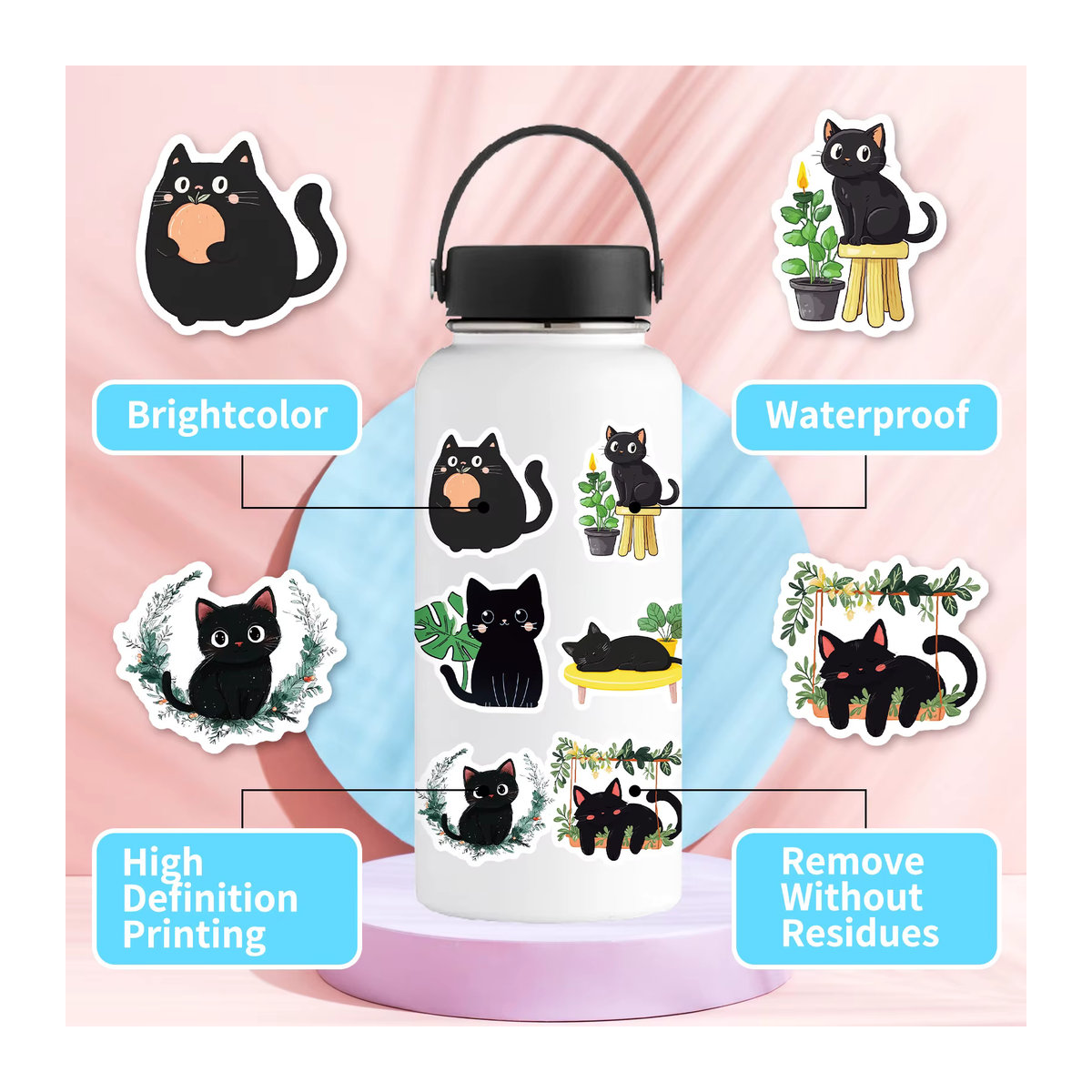Bview Art 50 Stück schwarze Katzen-Aufkleber für Kinder, wasserfeste motivierende Belohnungsaufkleber mit einzigartigen Designs - Bild 2