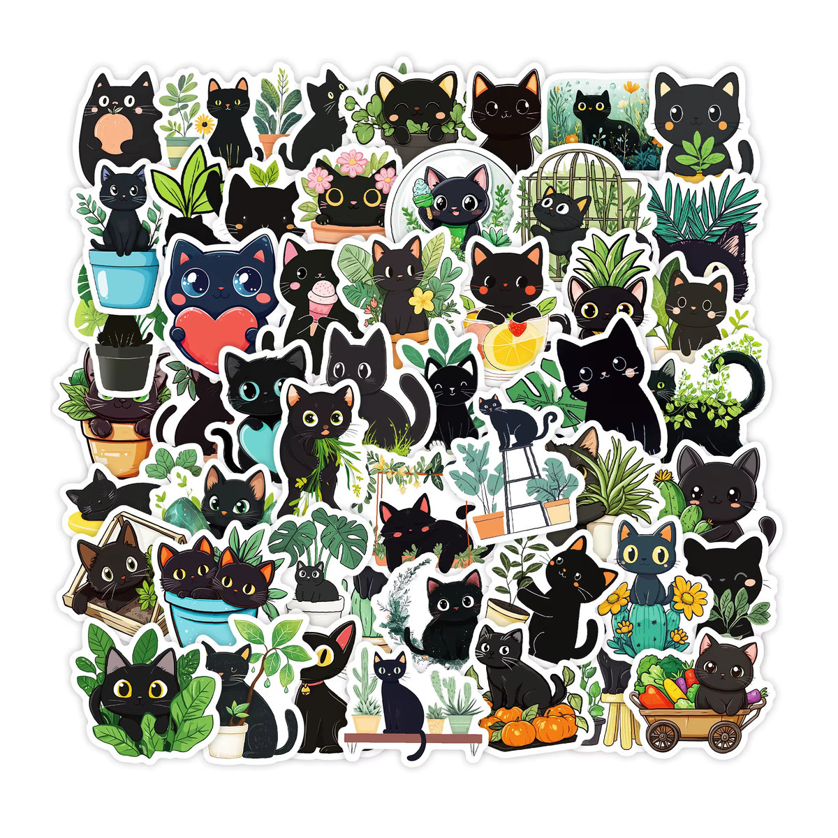 Bview Art 50 Stück schwarze Katzen-Aufkleber für Kinder, wasserfeste motivierende Belohnungsaufkleber mit einzigartigen Designs - Bild 4