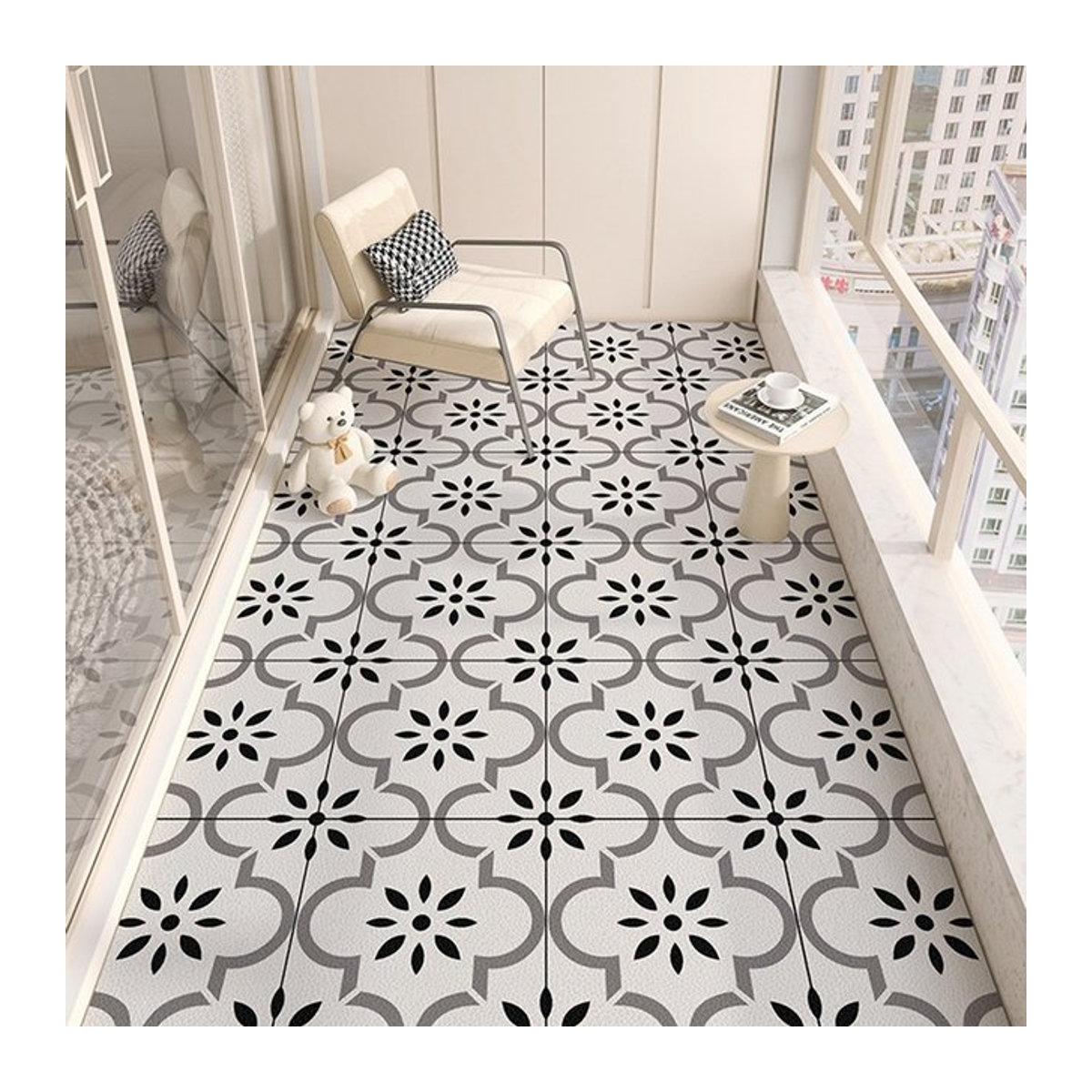 Byd Omno Tapis Balkon-Fußmatte und Küchen-Fußmatte aus weißem PVC-Leder, wasserdicht und anti-rutsch mit Print - Bild 1
