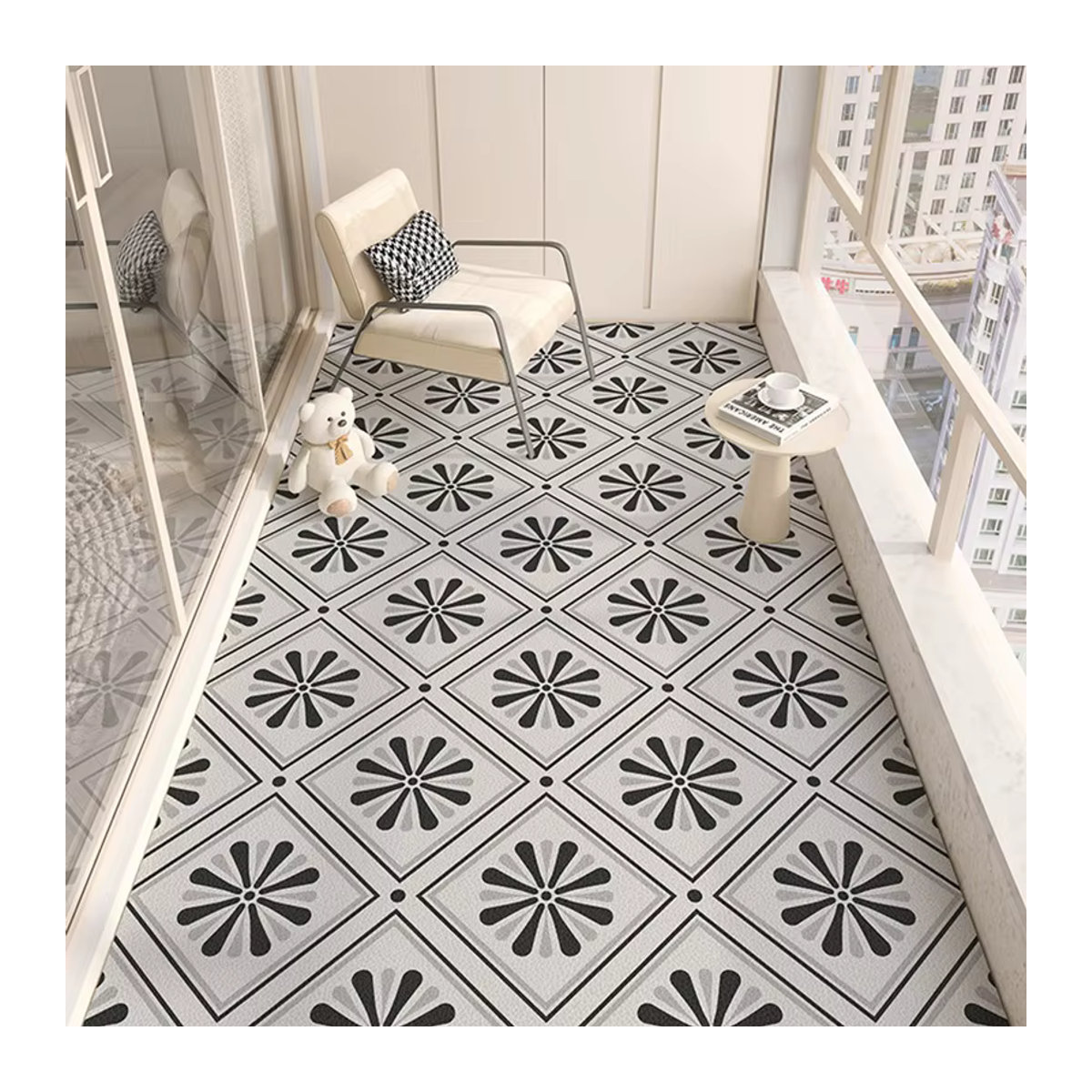 Byd Omno Tapis Balkon-Fußmatte und Küchen-Fußmatte aus weißem PVC-Leder, wasserdicht und anti-rutsch mit Print - Bild 2
