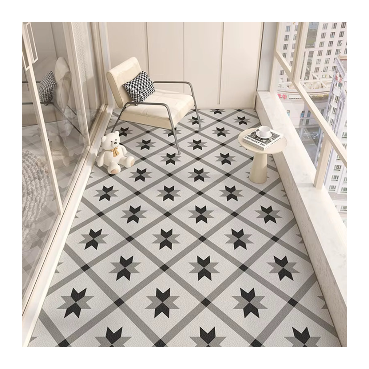 Byd Omno Tapis Balkon-Fußmatte und Küchen-Fußmatte aus weißem PVC-Leder, wasserdicht und anti-rutsch mit Print - Bild 3