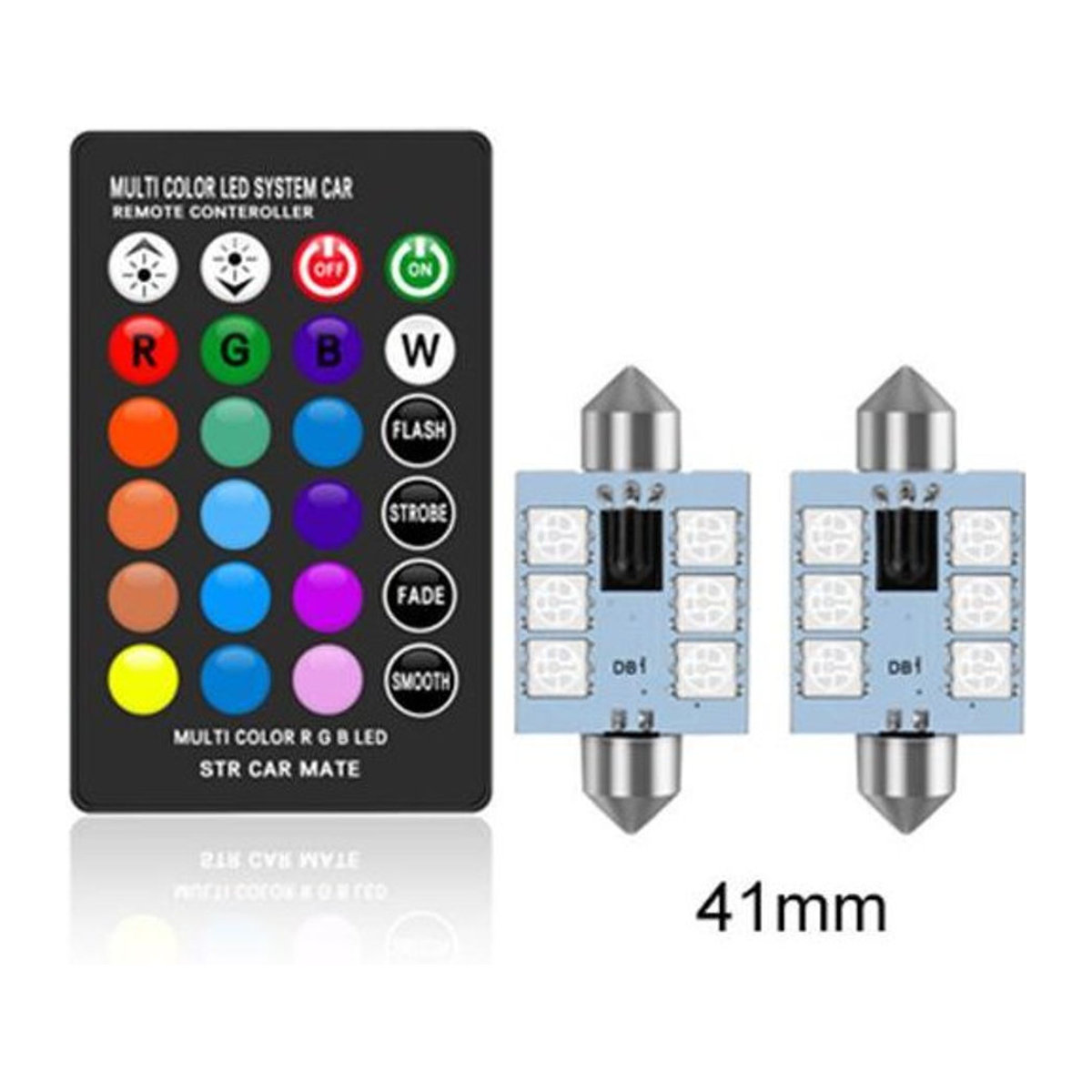 C5W RGB LED Auto Innenbeleuchtung Girlande mit Fernbedienung, Mehrfarbige Dome-Leselampe für 12V, 2 Stück mit 1 Fernbedienung - Bild 1