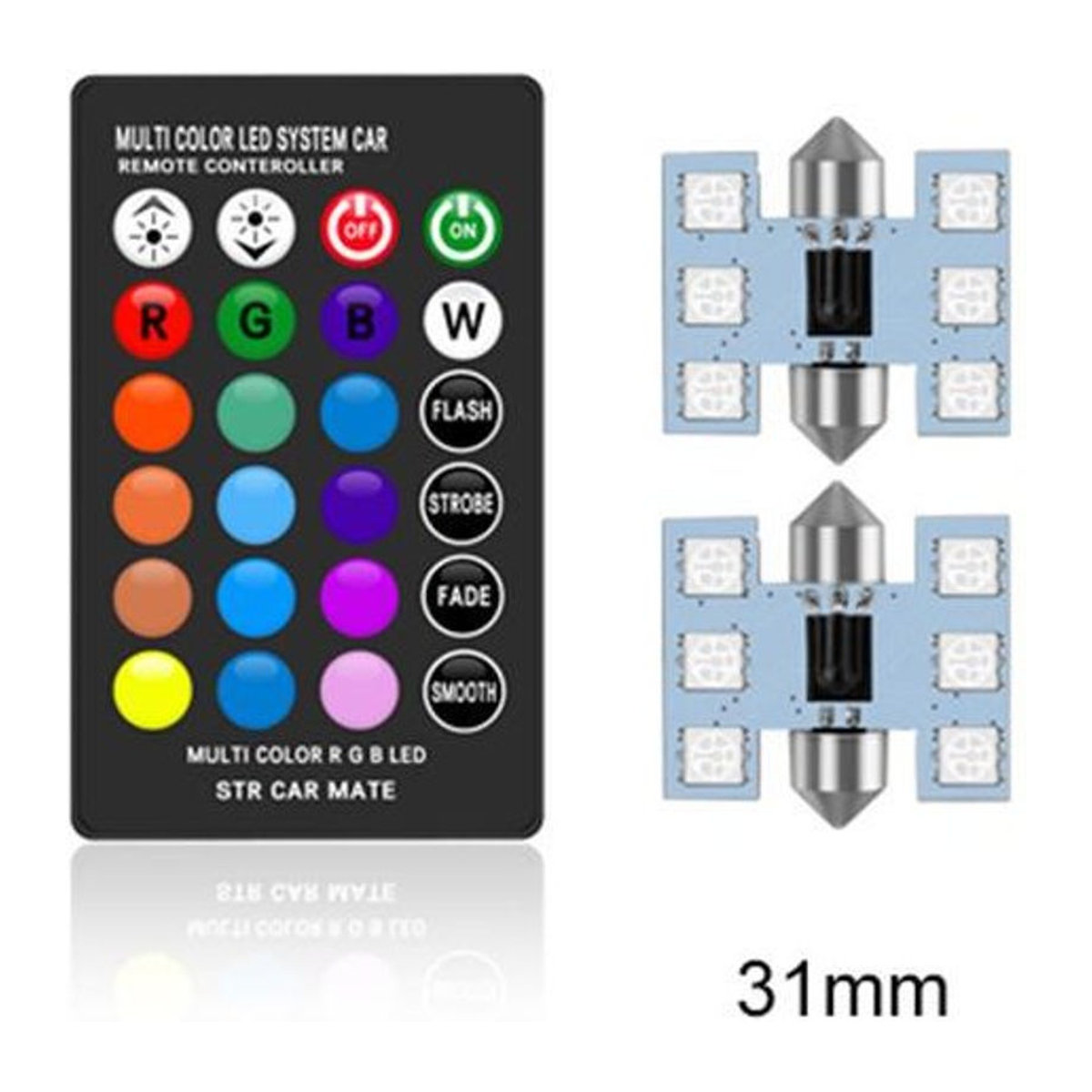 C5W RGB LED Auto Innenbeleuchtung mit Fernbedienung, Mehrfarbige Dome-Lichter für 12V, 2 Stück mit 1 Fernbedienung - Bild 1
