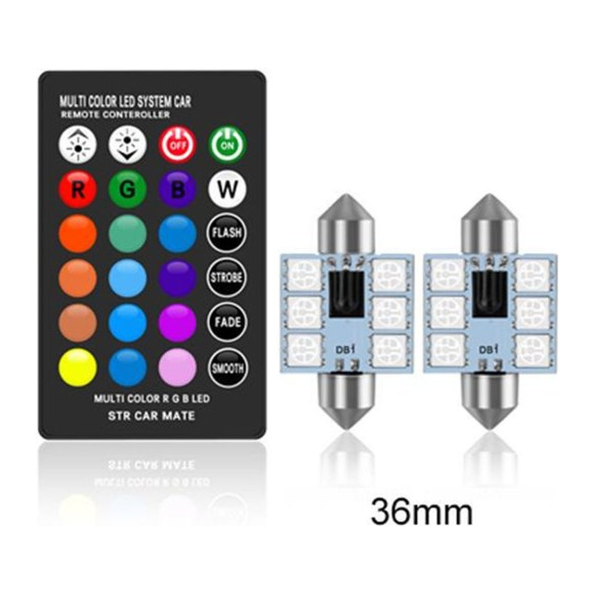 C5W RGB LED Auto Innenbeleuchtung mit Fernbedienung, Mehrfarbige Dome-Lichter für 12V, 2 Stück und 1 Fernbedienung - Bild 1