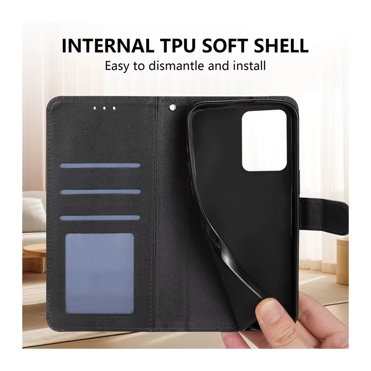 Cacash Magnetische Flip-Ledertasche mit Kartensteckplatz und Fotorahmen-Ständer für Xiaomi Redmi Note 14 Pro+ 13 12S 11 10 9 Pro 8T 7 in Rot oder Schwarz - Bild 5