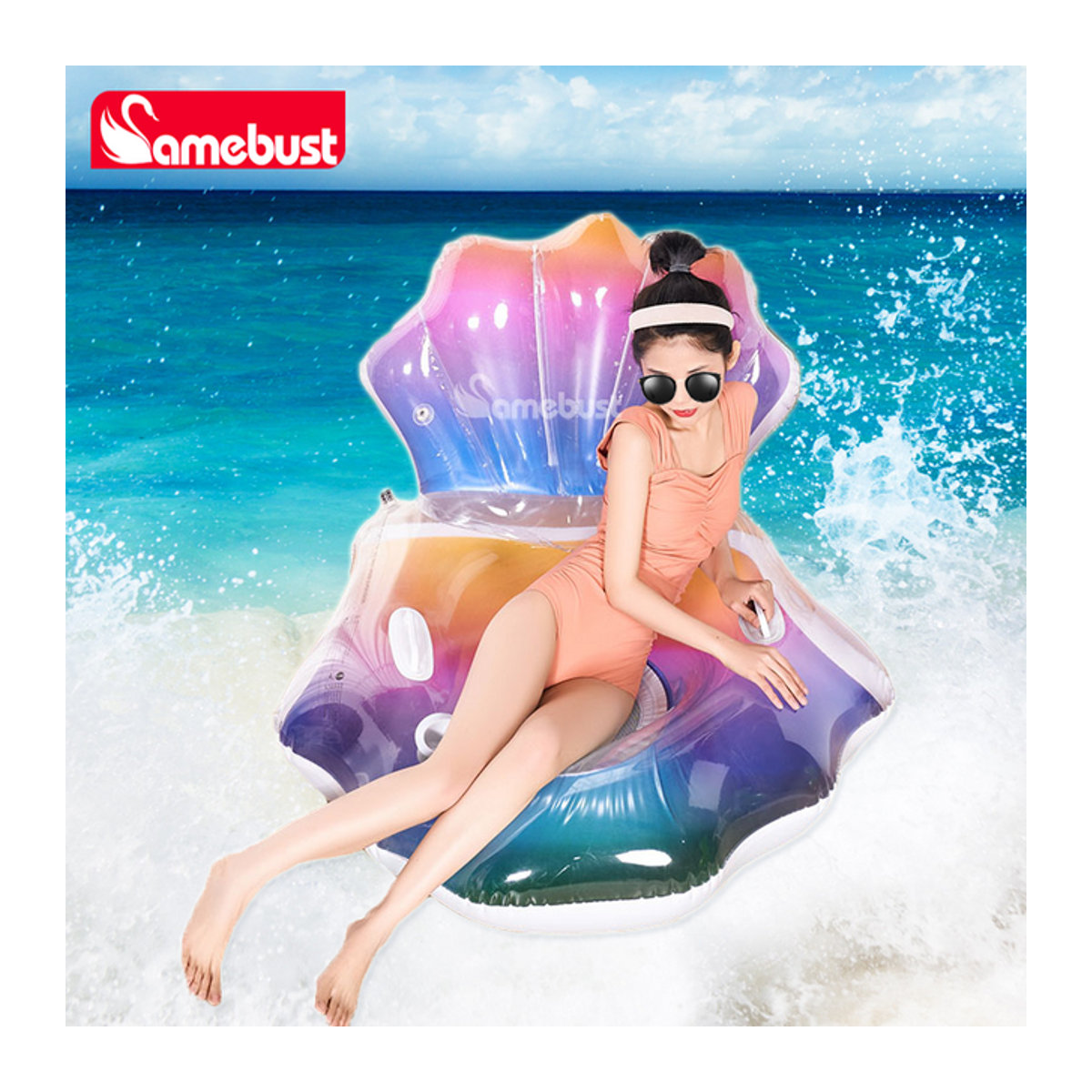 Camebust Aufblasbare Muschel Schwimmmatratze aus PVC mit Griffen für Pool und Schwimmbad - Bild 1