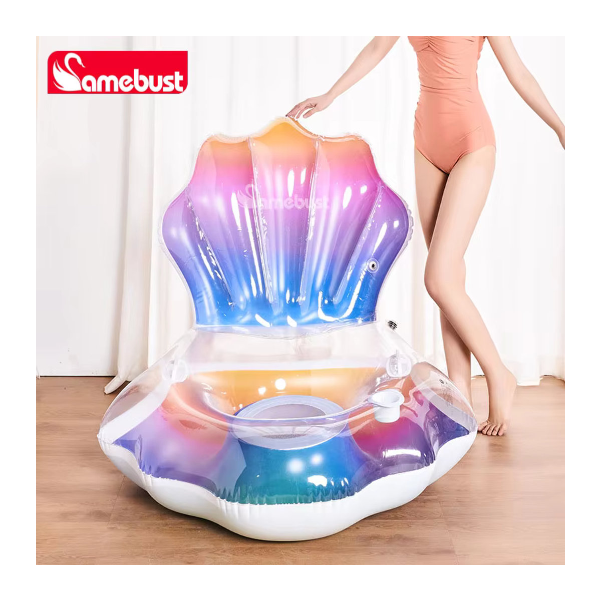 Camebust Aufblasbare Muschel Schwimmmatratze aus PVC mit Griffen für Pool und Schwimmbad - Bild 5