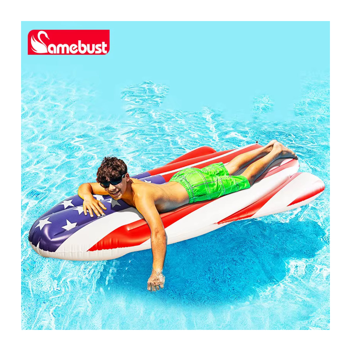 Camebust Aufblasbare USA-Flagge Poolmatte aus PVC als Schwimmende Lounge-Luftmatte für den Schwimmbad und Pool - Bild 4