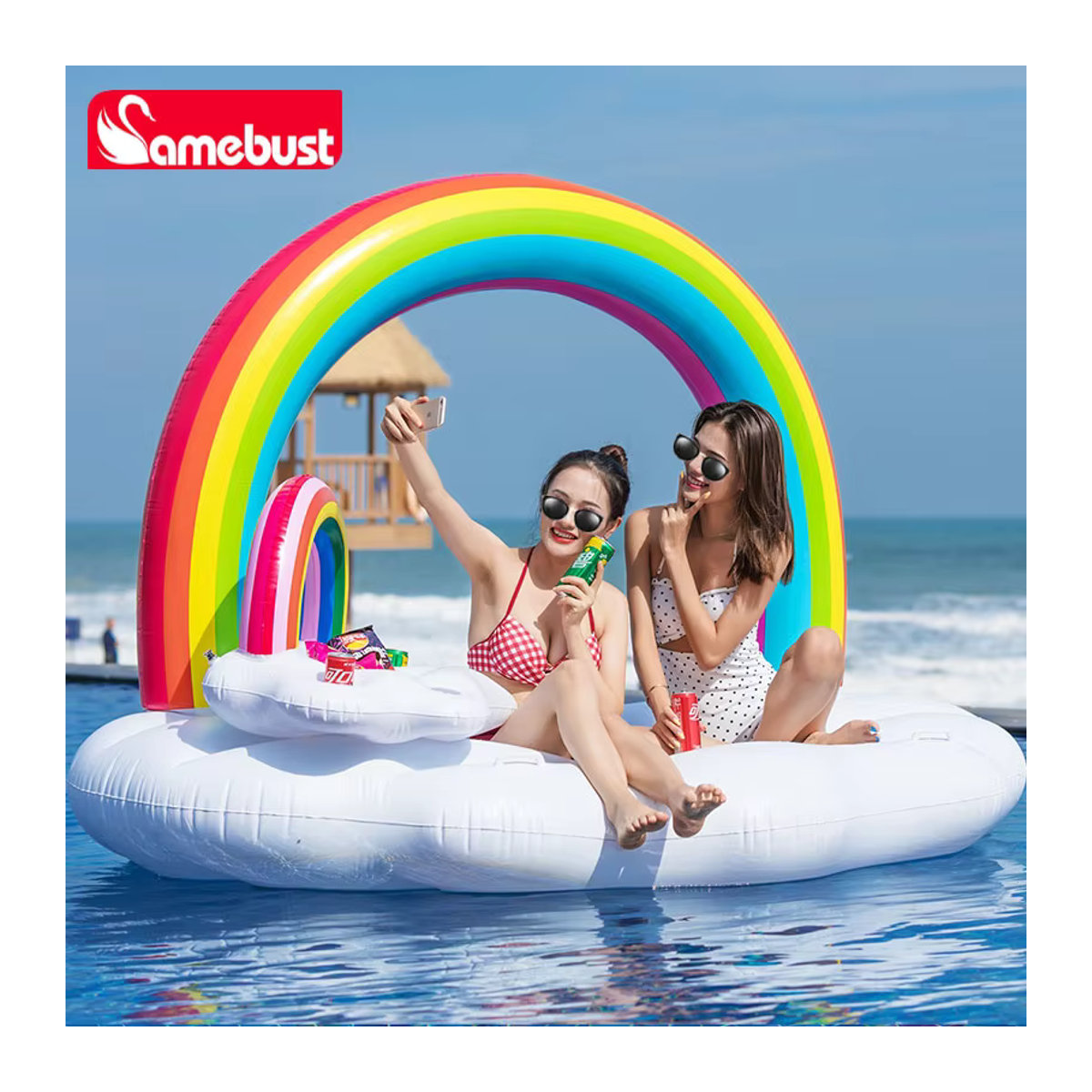 Camebust Aufblasbare Wasserboje Regenbogen-Bogen als Schwimmende Pooldekoration für deine Party - Bild 2