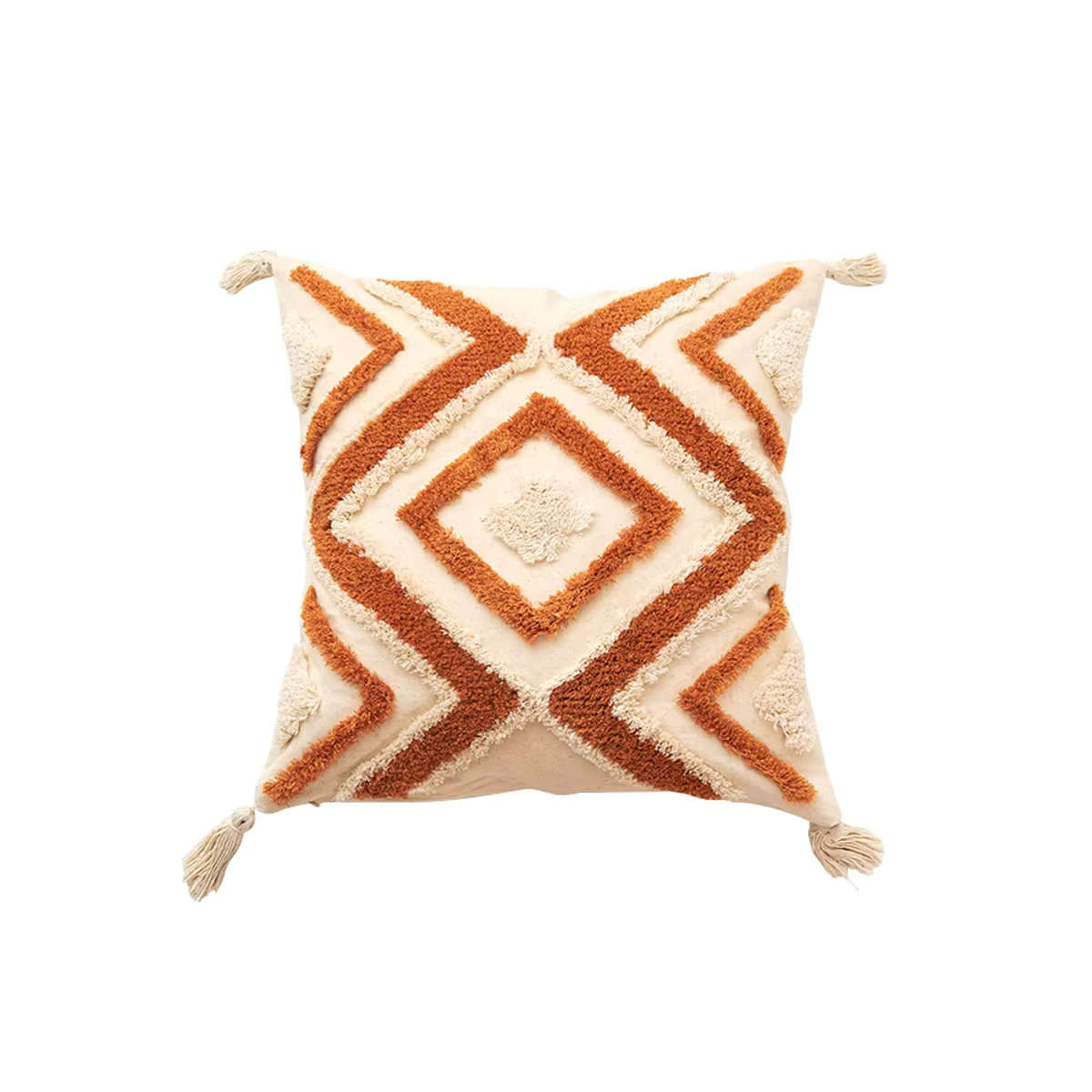 CANIRICA Kissenbezug aus Baumwolle mit geometrischem Design und Quasten in Orange - Bild 2