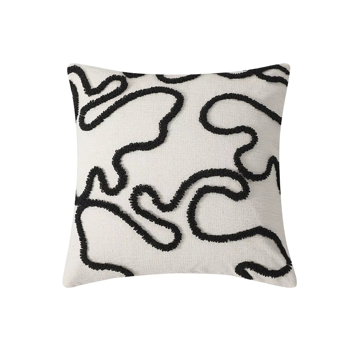 CANIRICA Kissenbezug aus Chenille in Schwarz und Weiß mit geometrischem Muster, B/B/H: 45 x 45 cm - Bild 1