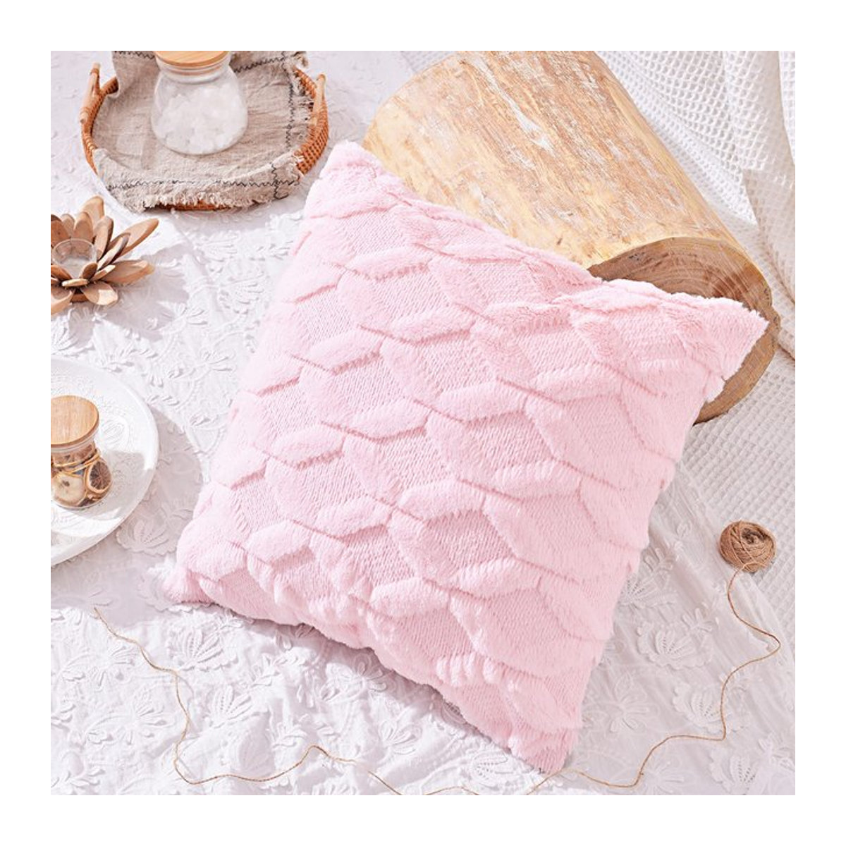 CANIRICA Plüsch Kissenbezug für Sofa und Wohnzimmer, Rosa, 45 x 45 cm - Bild 1
