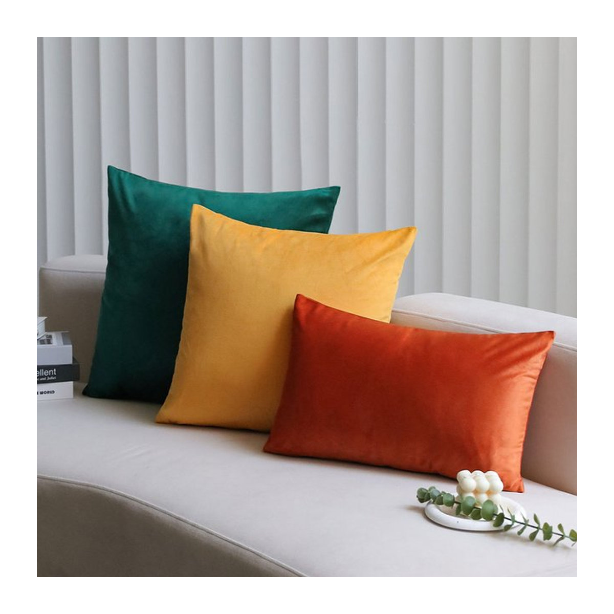 CANIRICA Samt-Kissenbezug mit Reißverschluss in Orange und Mehrfarbig für Sofa und Wohnzimmer - Bild 1