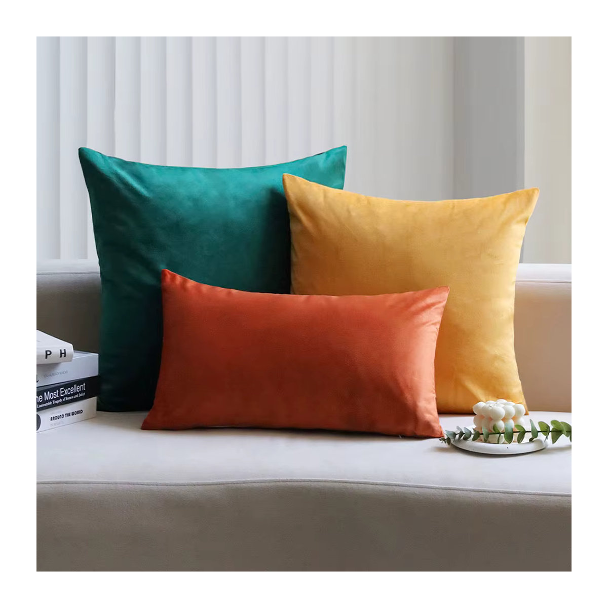 CANIRICA Samt-Kissenbezug mit Reißverschluss in Orange und Mehrfarbig für Sofa und Wohnzimmer - Bild 2