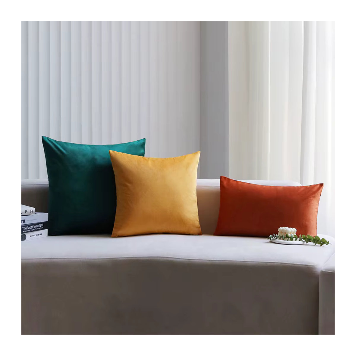 CANIRICA Samt-Kissenbezug mit Reißverschluss in Orange und Mehrfarbig für Sofa und Wohnzimmer - Bild 3
