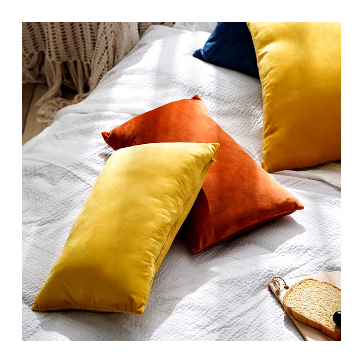 CANIRICA Samt-Kissenbezug mit Reißverschluss in Orange und Mehrfarbig für Sofa und Wohnzimmer - Bild 5