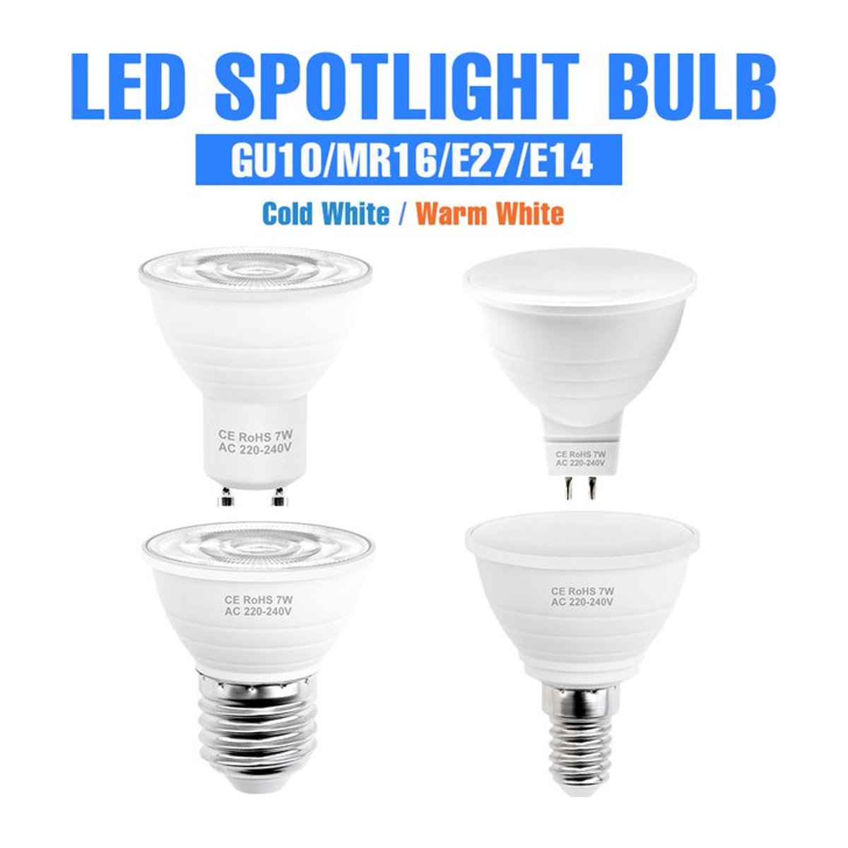 CanLing LED Spotlight Leuchtmittel für E27 E26 E14 GU10 GU5.3 MR16, Kaltweiß, 220V - Bild 1