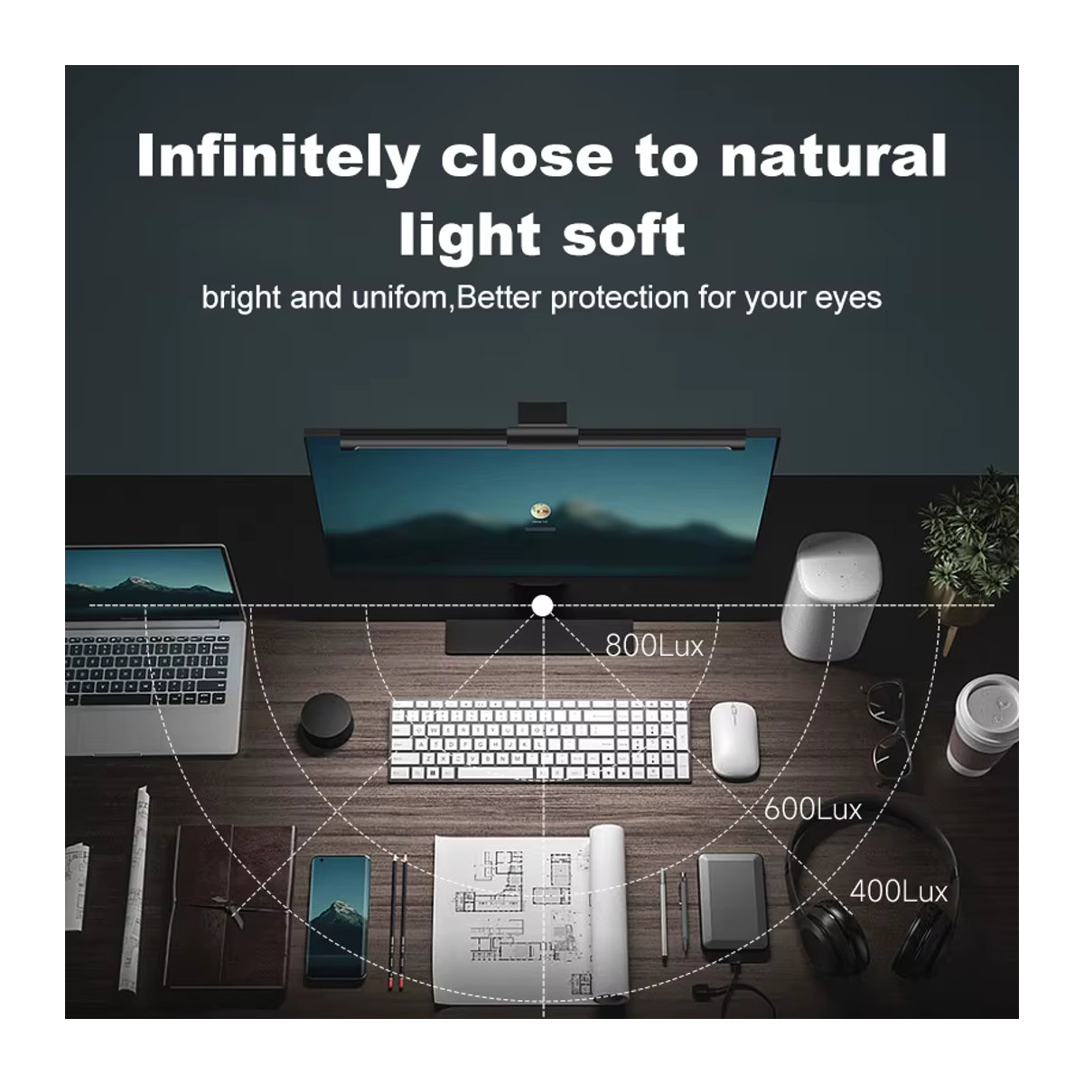CANMEIJIA LED-Monitor-Lichtleiste mit Fernbedienung, stufenlos dimmbare Bildschirm-Hängeleuchte für Computer und Studium - Bild 3