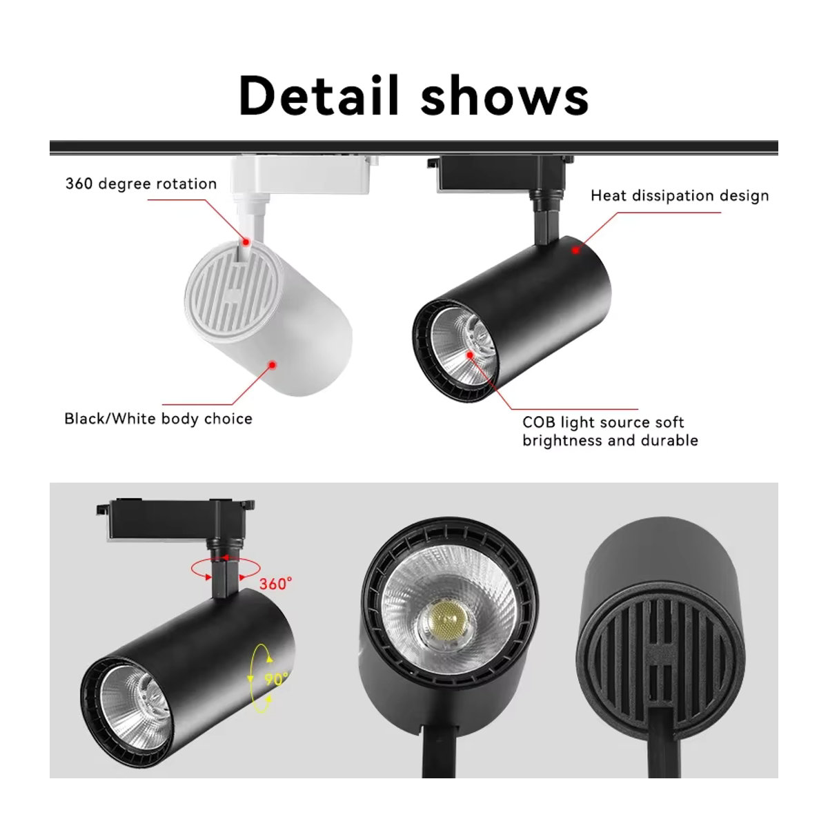 CANMEIJIA LED-Schienenstrahler-Set mit integrierter LED für Schienensysteme zur Innenbeleuchtung - Bild 2