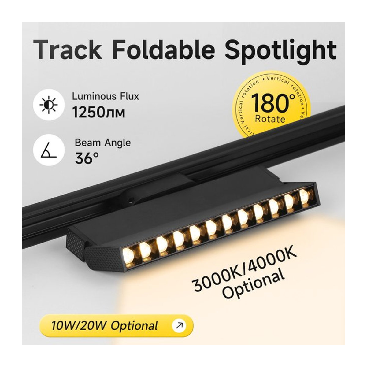 CANMEIJIA LED Track Schienensystem Faltbarer Scheinwerfer aus Aluminium in Schwarz für Wohnzimmer Küche und Shop 20W - Bild 1