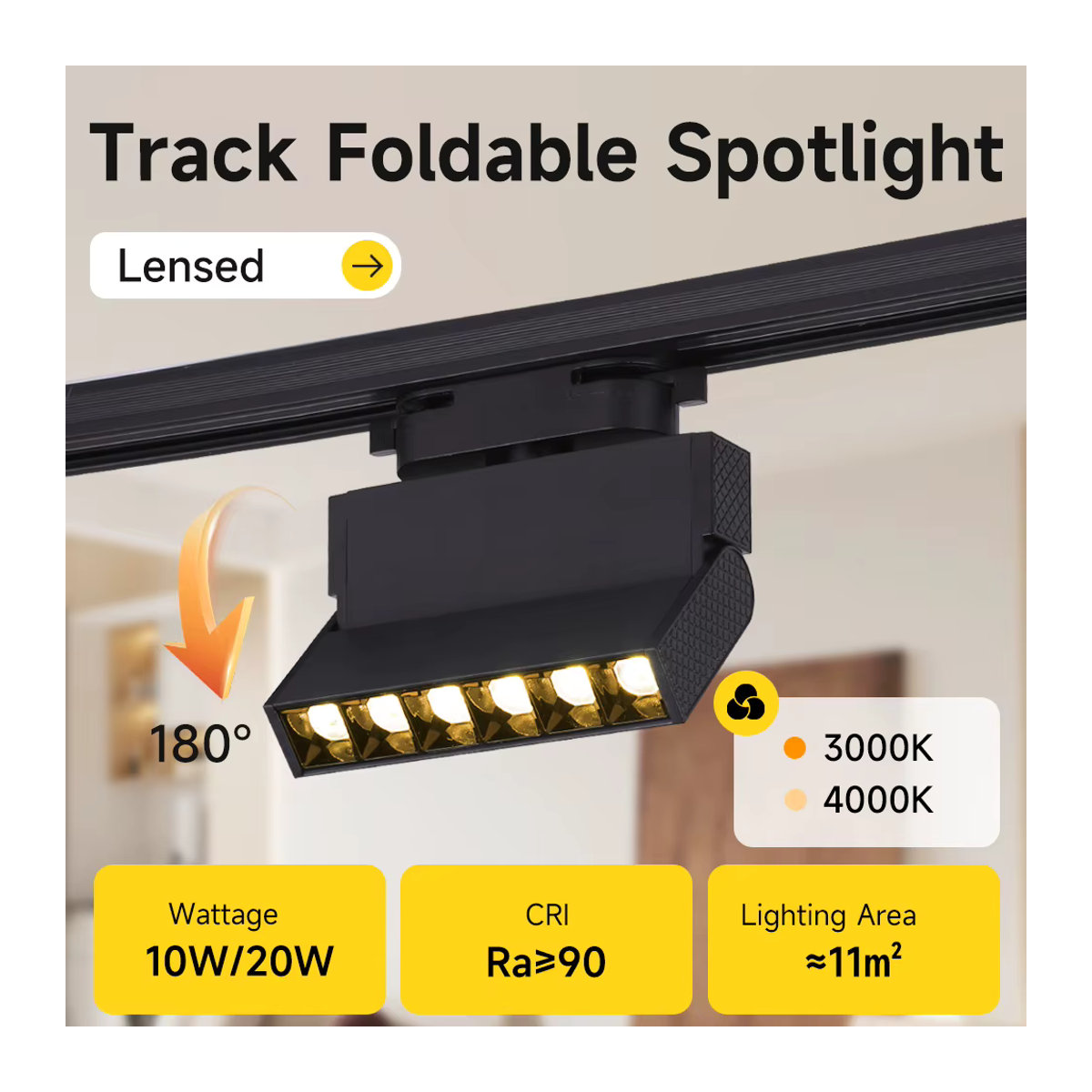 CANMEIJIA LED Track Schienensystem Faltbarer Scheinwerfer aus Aluminium in Schwarz für Wohnzimmer Küche und Shop 20W - Bild 2