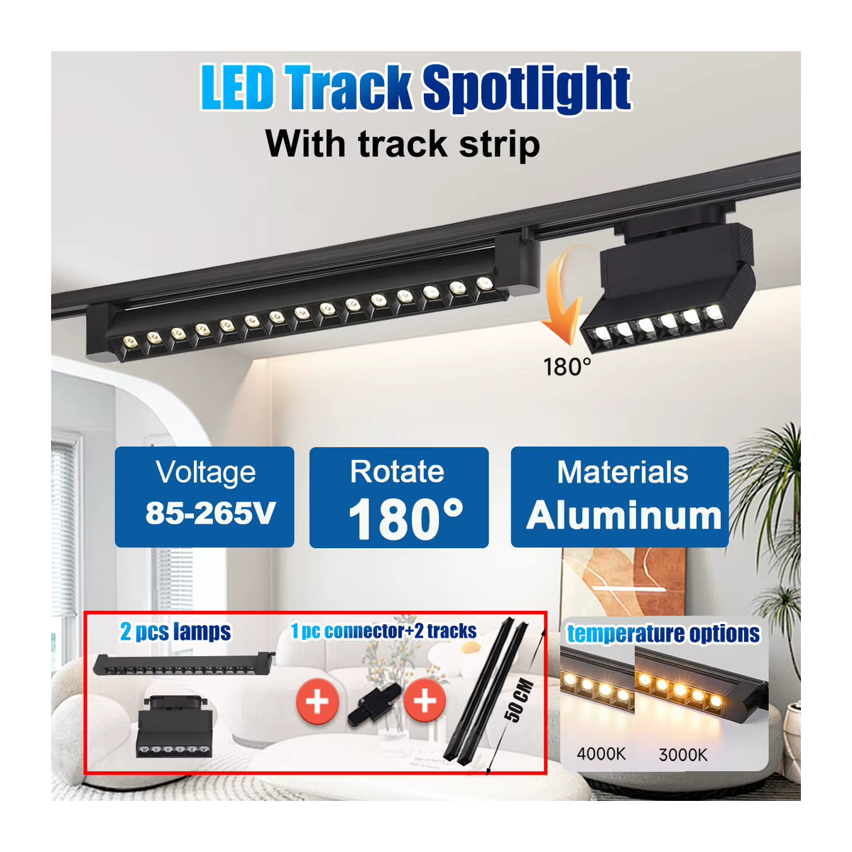 CANMEIJIA LED Track Schienensystem Faltbarer Scheinwerfer aus Aluminium in Schwarz für Wohnzimmer Küche und Shop 20W - Bild 3