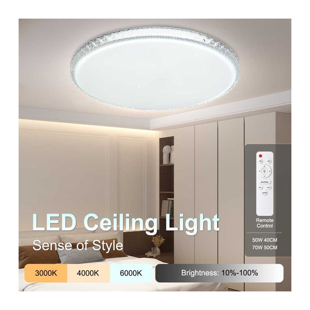 CANMEIJIA Moderne LED Deckenlampe mit Kristall Rahmen und Fernbedienung in Weiß - Bild 1