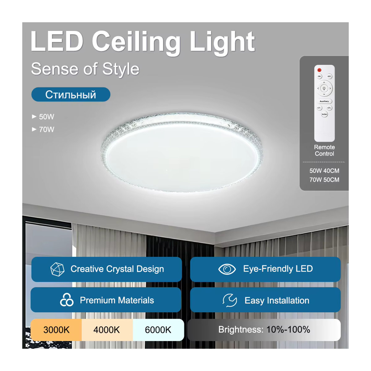 CANMEIJIA Moderne LED Deckenlampe mit Kristall Rahmen und Fernbedienung in Weiß - Bild 2