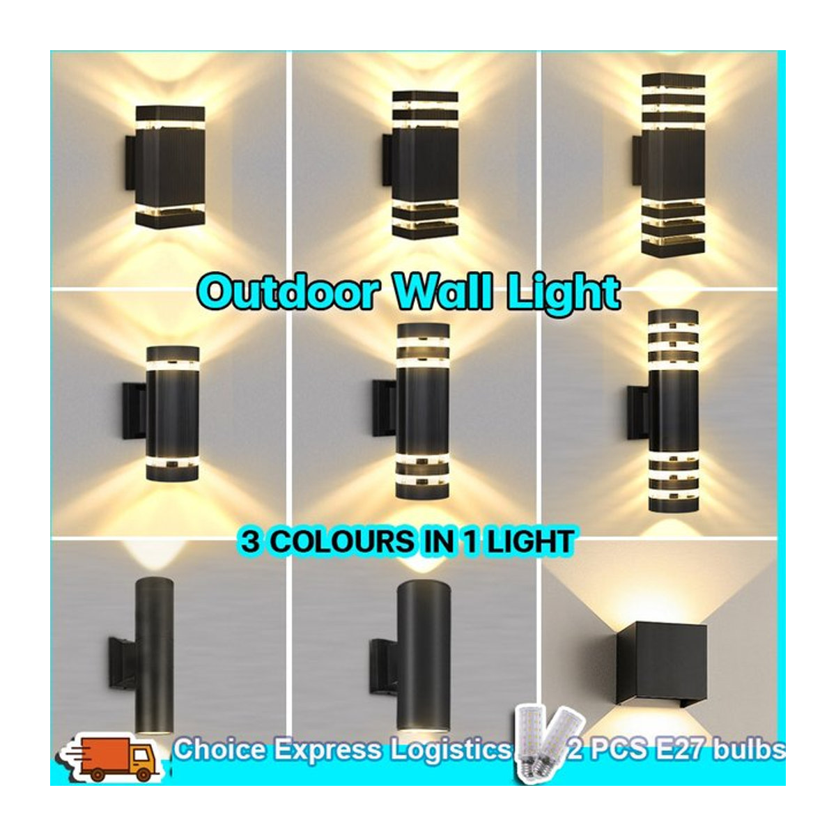 CANMEIJIA Moderne Wasserdichte LED-Wandleuchte in Schwarz mit E27 Fassung für Innen- und Außenbereich - Bild 1