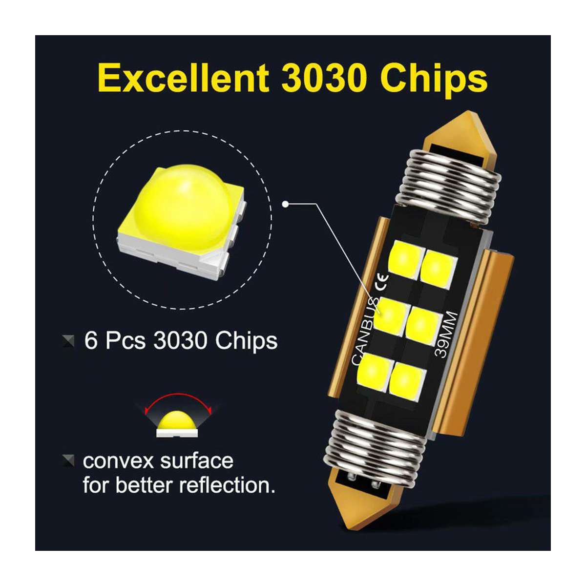 Canubs C5W LED-Glühbirne für Auto Innenbeleuchtung, 12V, 6 SMD, Kaltweiß - Bild 3