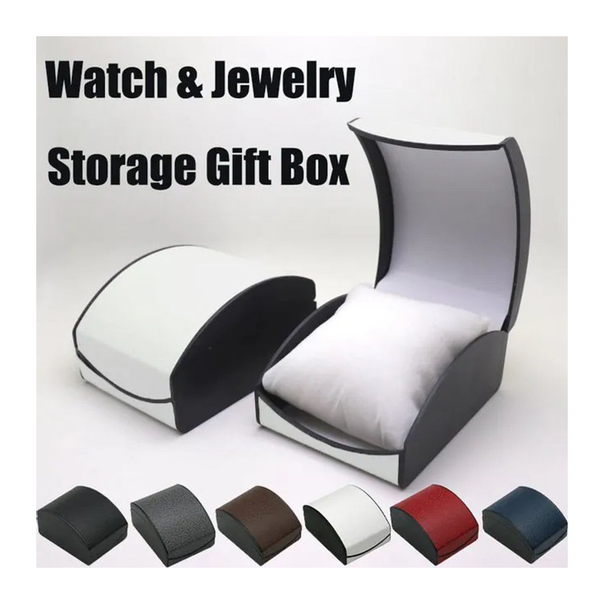 CAOWTAN Uhren-Geschenkbox aus PU-Leder und Flanell für Herren, Schmuckaufbewahrung und Organizer, B/T/H: 10,5 x 8 x 5,8 cm, Grau und Blau - Bild 1