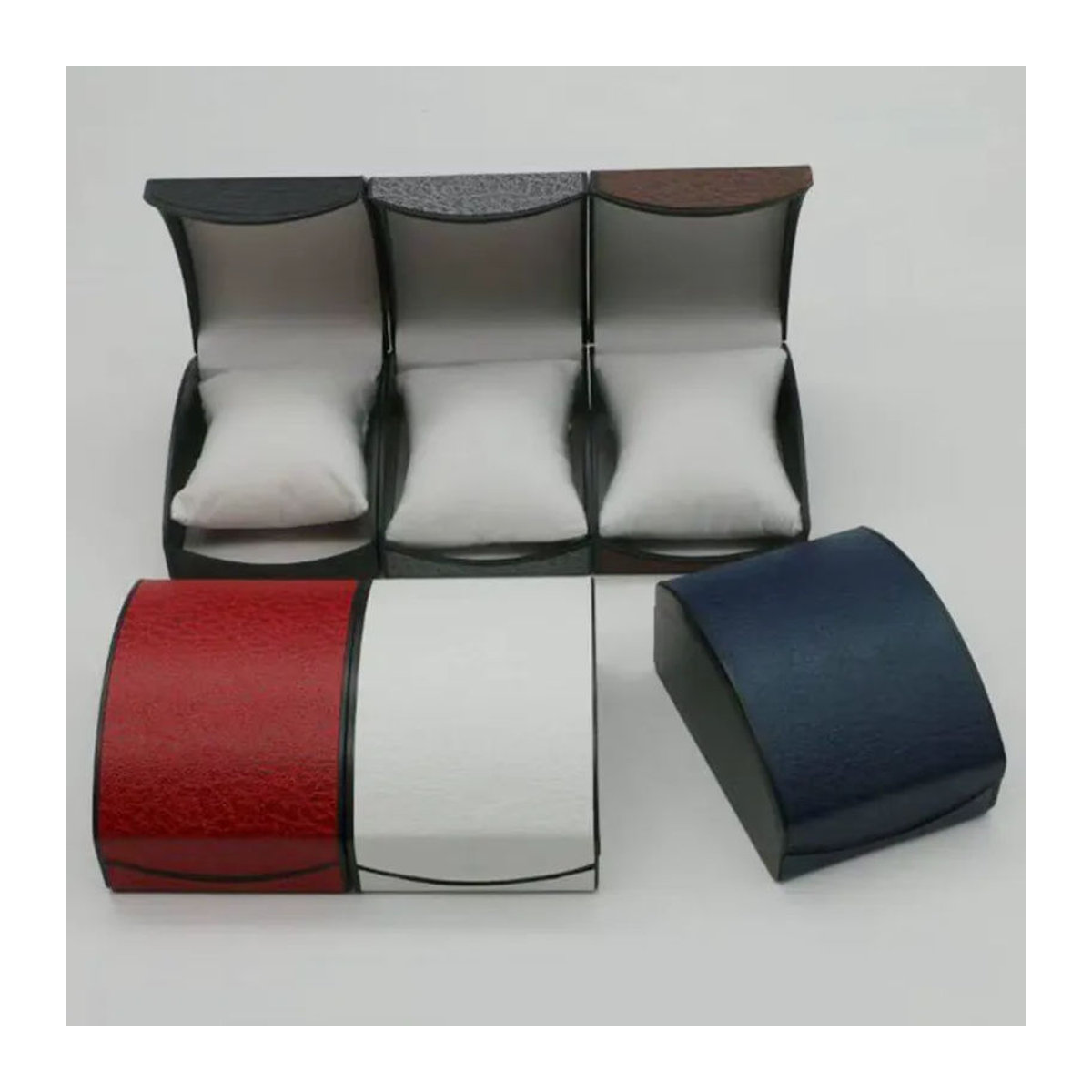 CAOWTAN Uhren-Geschenkbox aus PU-Leder und Flanell für Herren, Schmuckaufbewahrung und Organizer, B/T/H: 10,5 x 8 x 5,8 cm, Grau und Blau - Bild 2