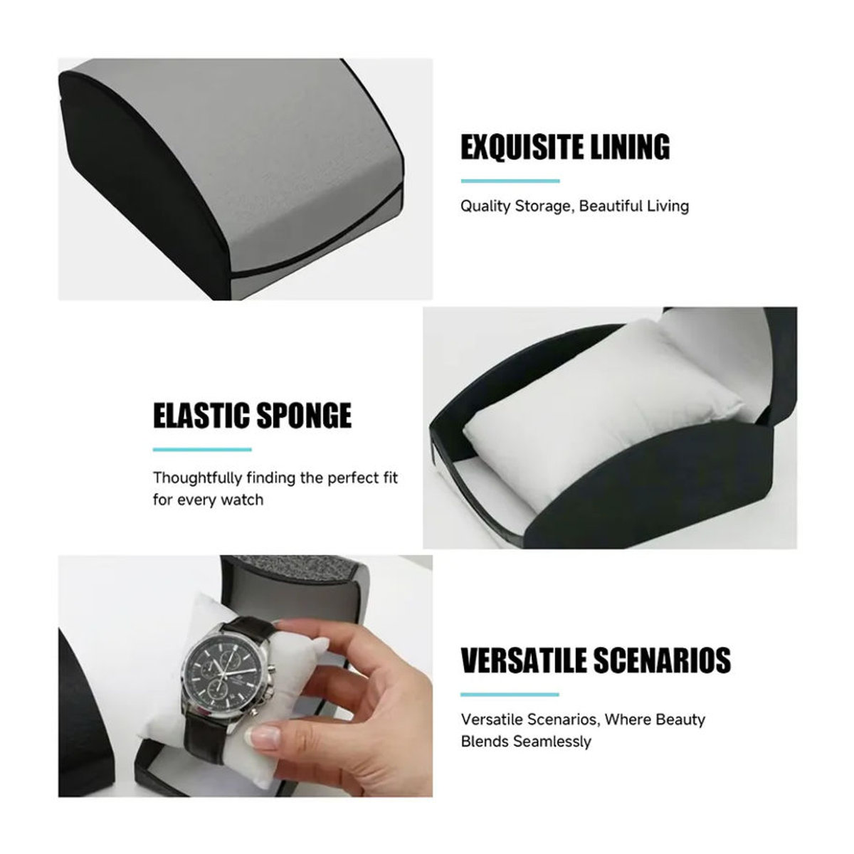 CAOWTAN Uhren-Geschenkbox aus PU-Leder und Flanell für Herren, Schmuckaufbewahrung und Organizer, B/T/H: 10,5 x 8 x 5,8 cm, Grau und Blau - Bild 5