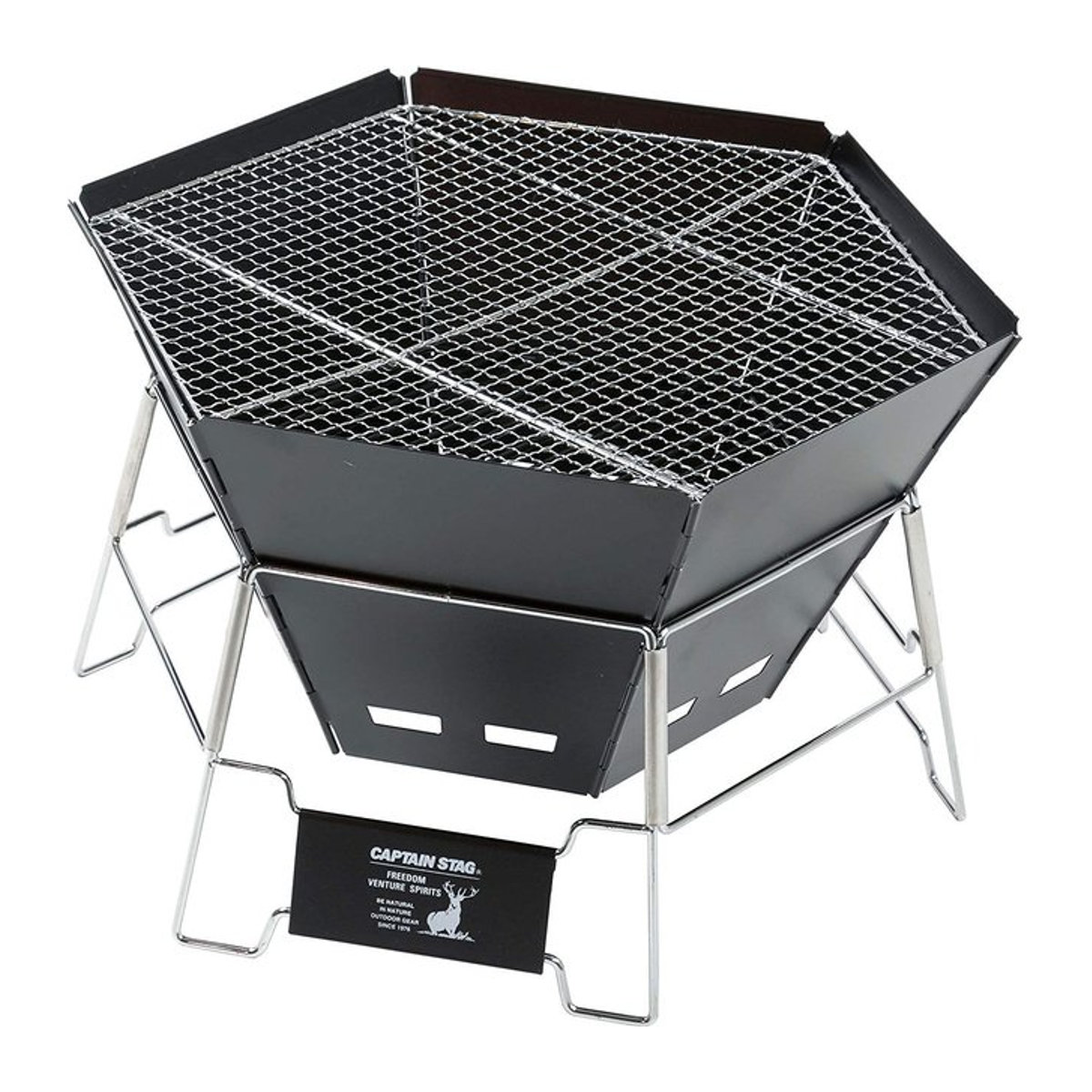 Captain Stag Black Label 3-in-1 Edelstahl Feuergrill Hexa mit Tasche, Kocher und Feuerstelle, schwarz - Bild 1