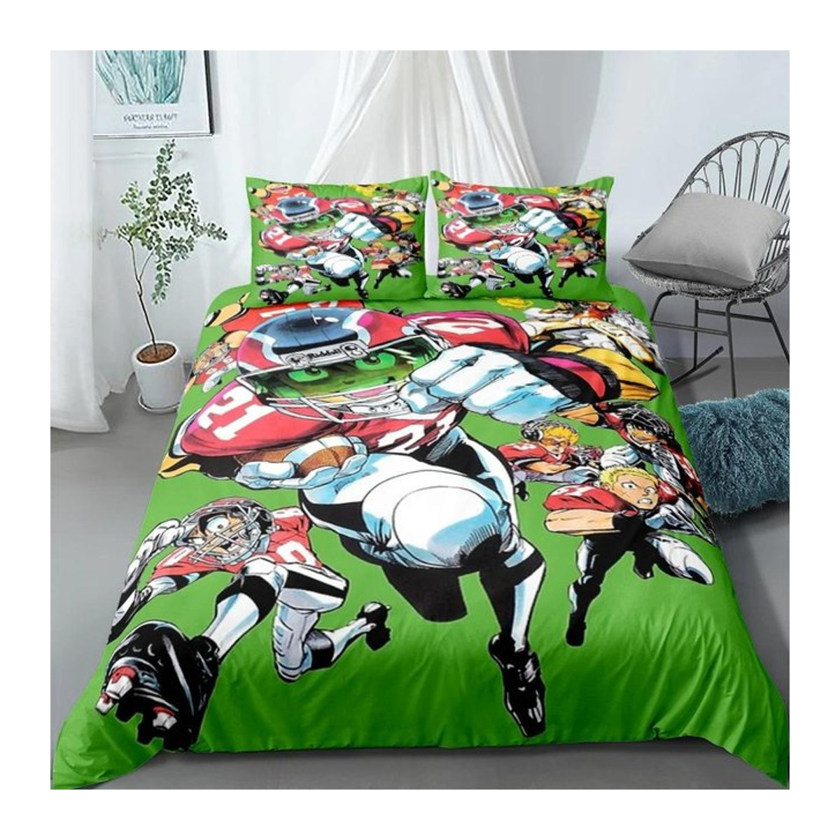 Captain Tsubasa Bettwäsche-Set mit 3D-Cartoon-Druck, Bettbezug und Kissenbezug, Multicolor, Breite: 135 cm, Länge: 200 cm - Bild 1