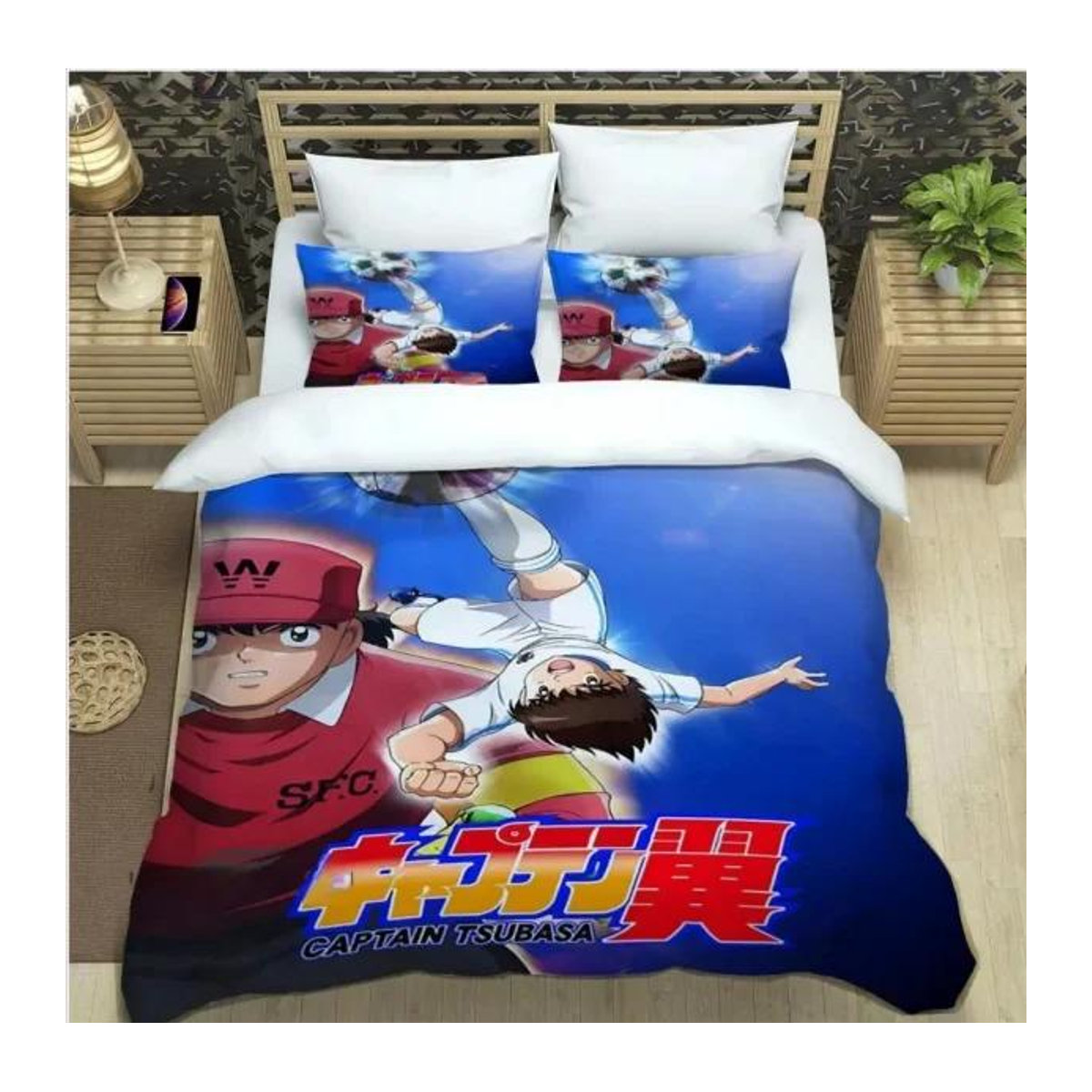 Captain Tsubasa Cartoon Bettwäscheset Multicolor mit Reißverschluss, Bettbezug und Kissenbezug für Jungen und Mädchen, B/H: 172 x 218 cm - Bild 1