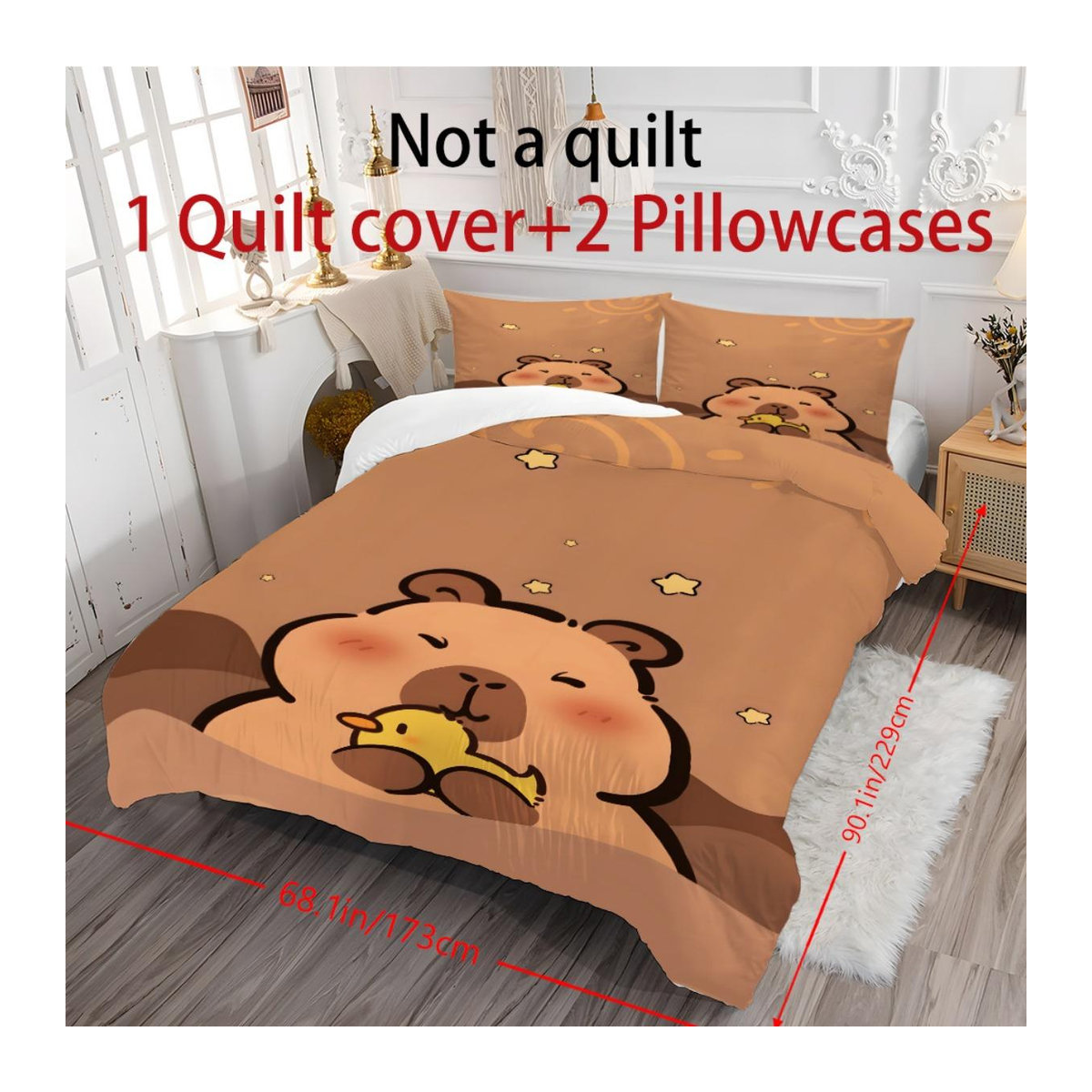 Capybara Bettwäscheset mit 3D-Druck, 3-teiliges Schlafzimmer-Textil-Set für Kinder, B/H: 140 x 210 cm - Bild 1