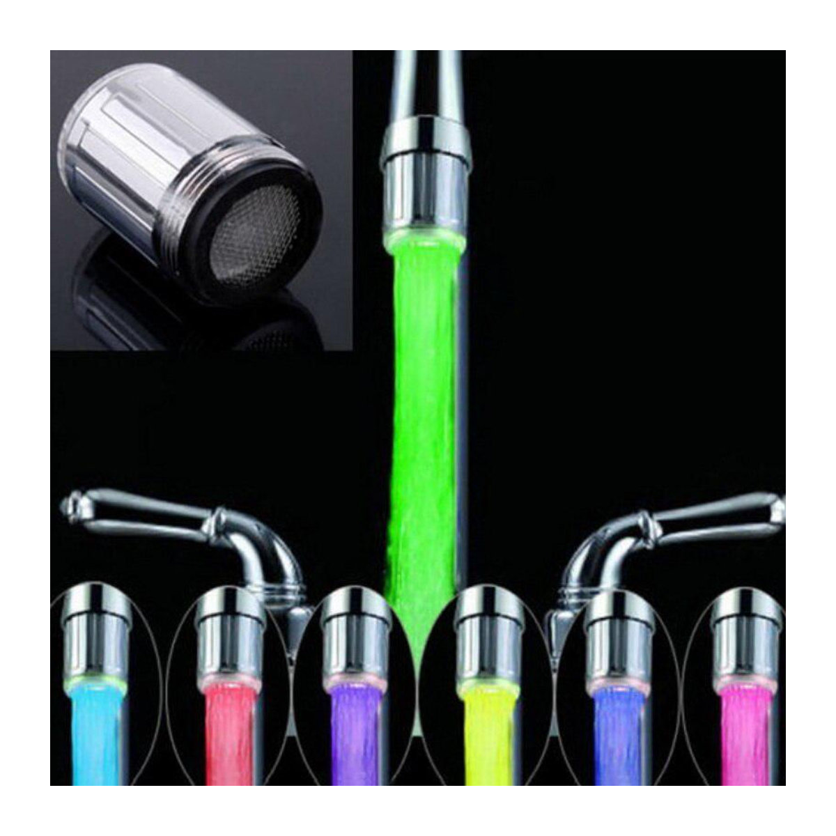 Carmar LED-Wasserhahn-Licht mit bunt wechselndem Leuchten für Küchenarmaturen in Chrom und Kunststoff - Bild 5