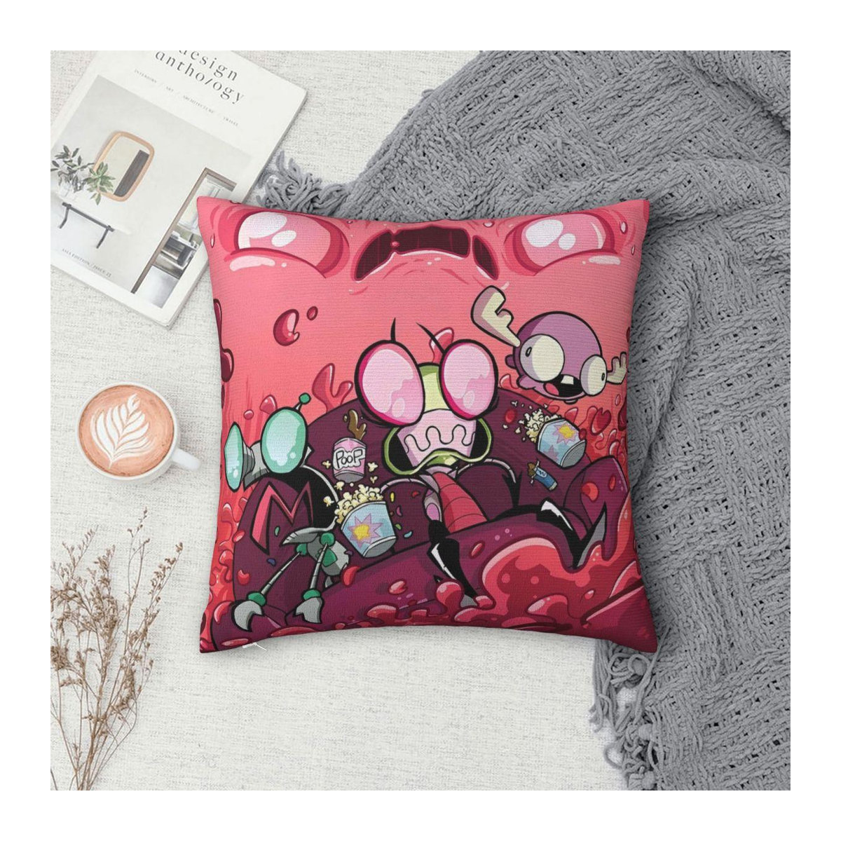 Cartoon Invaders Zims Dekokissenbezug aus Polyester mit Reißverschluss, B/B: 40 x 40 cm - Bild 1